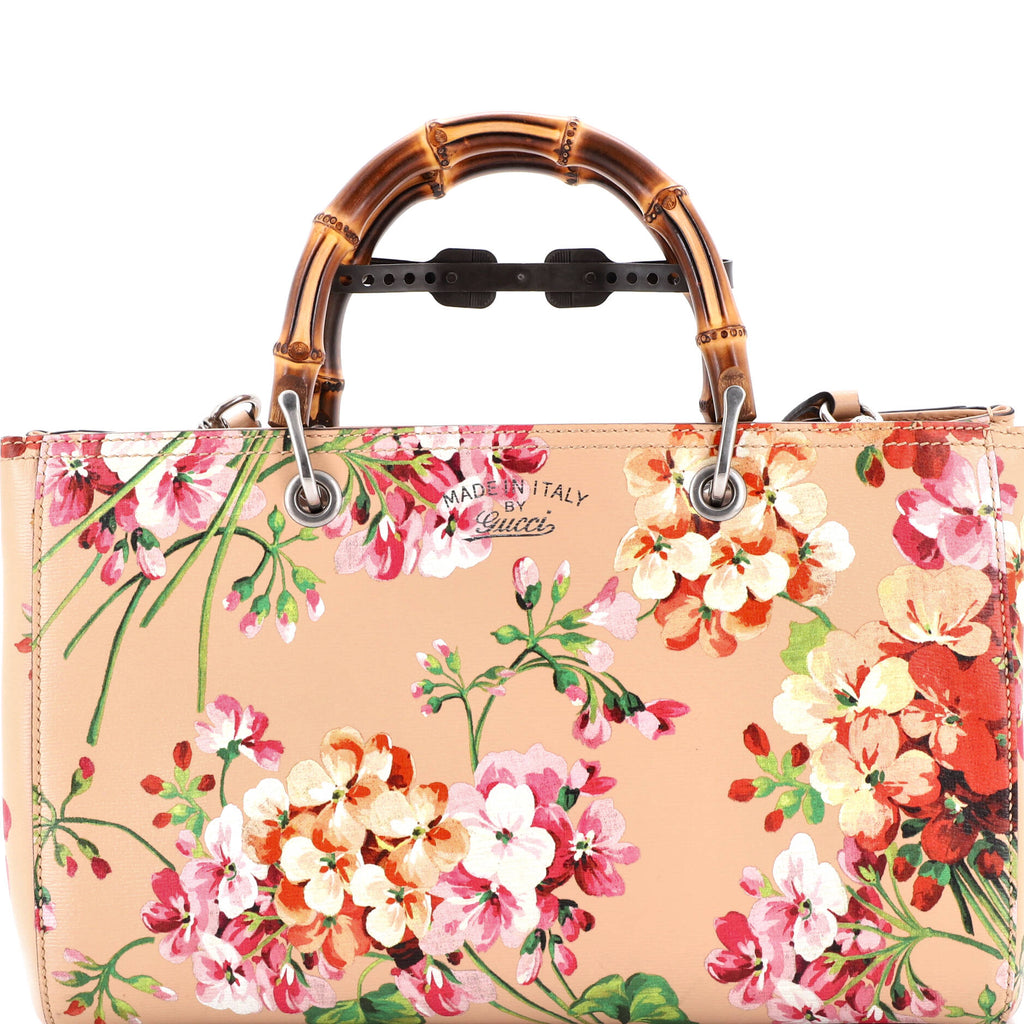 Bamboo Shopper Tote Blooms Print Leather Medium