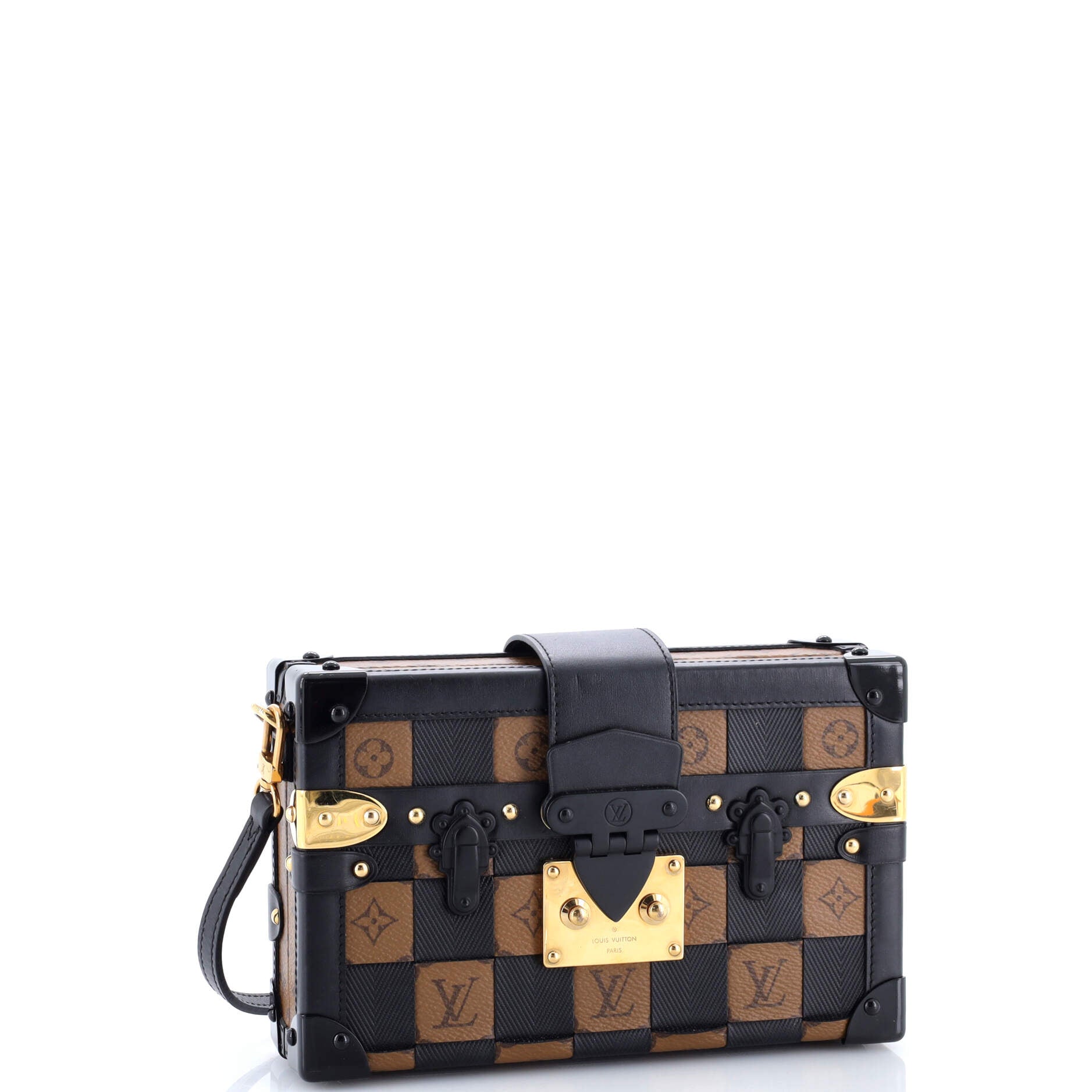 Petite Malle Handbag Damier Tressage Monogram Canvas and Leather