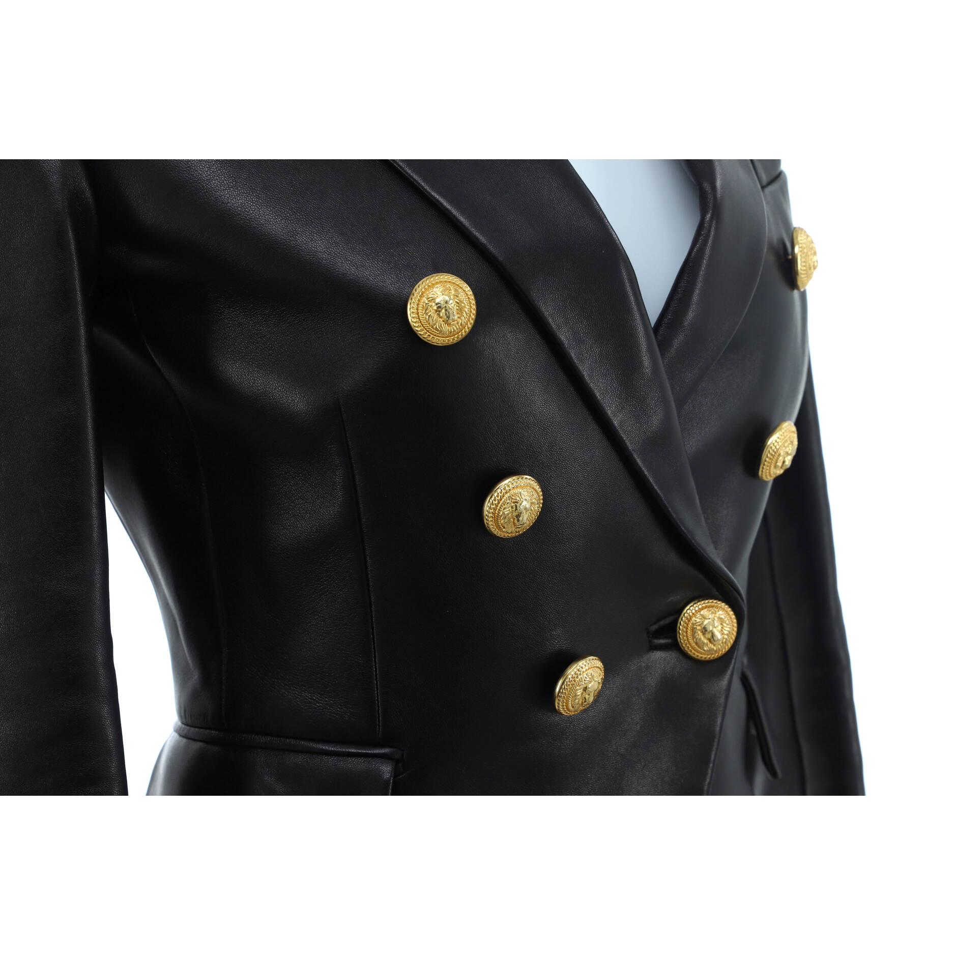 Women's Double Breasted Blazer Leather