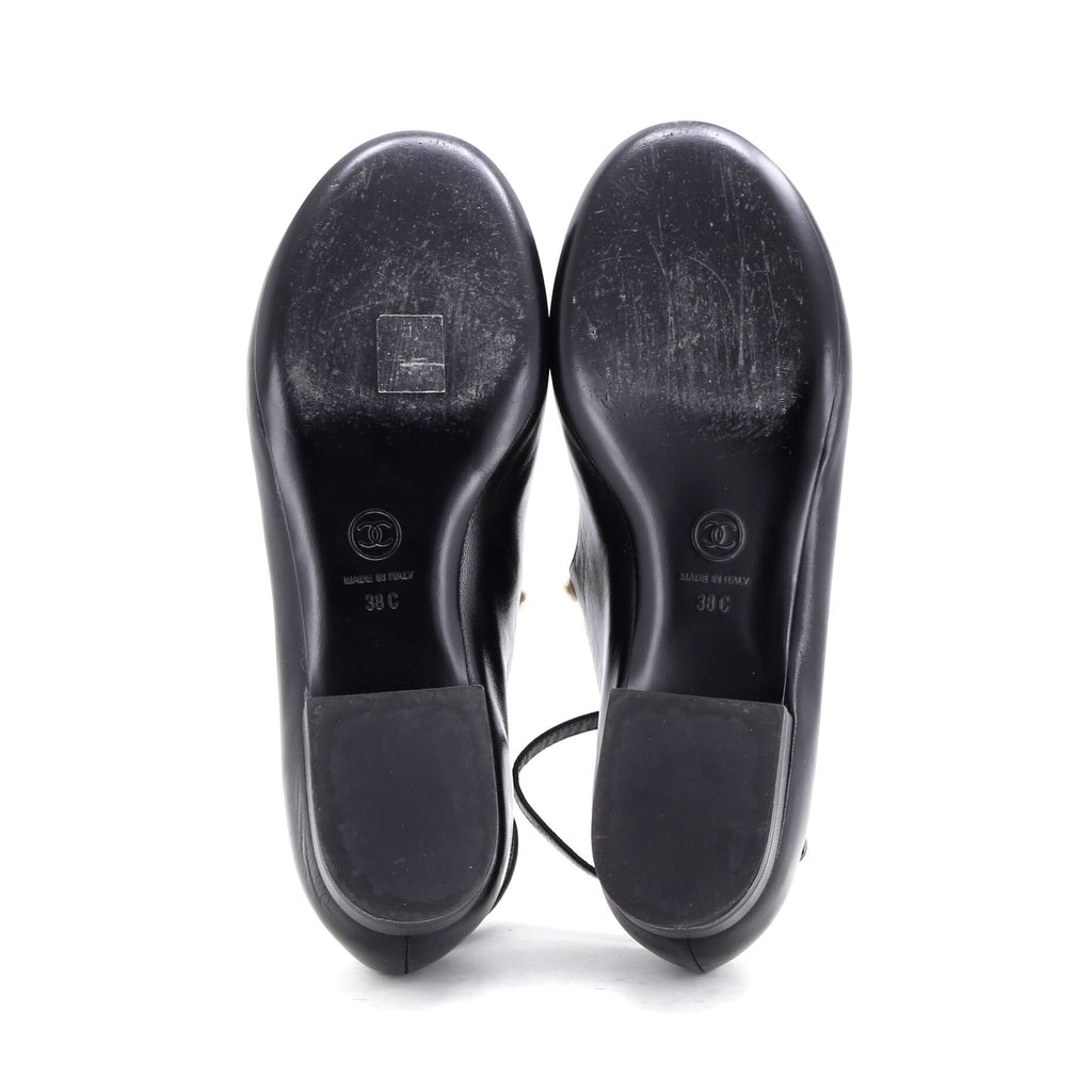Women's Ankle Strap Mary Jane Flats Leather and Faux Pearls