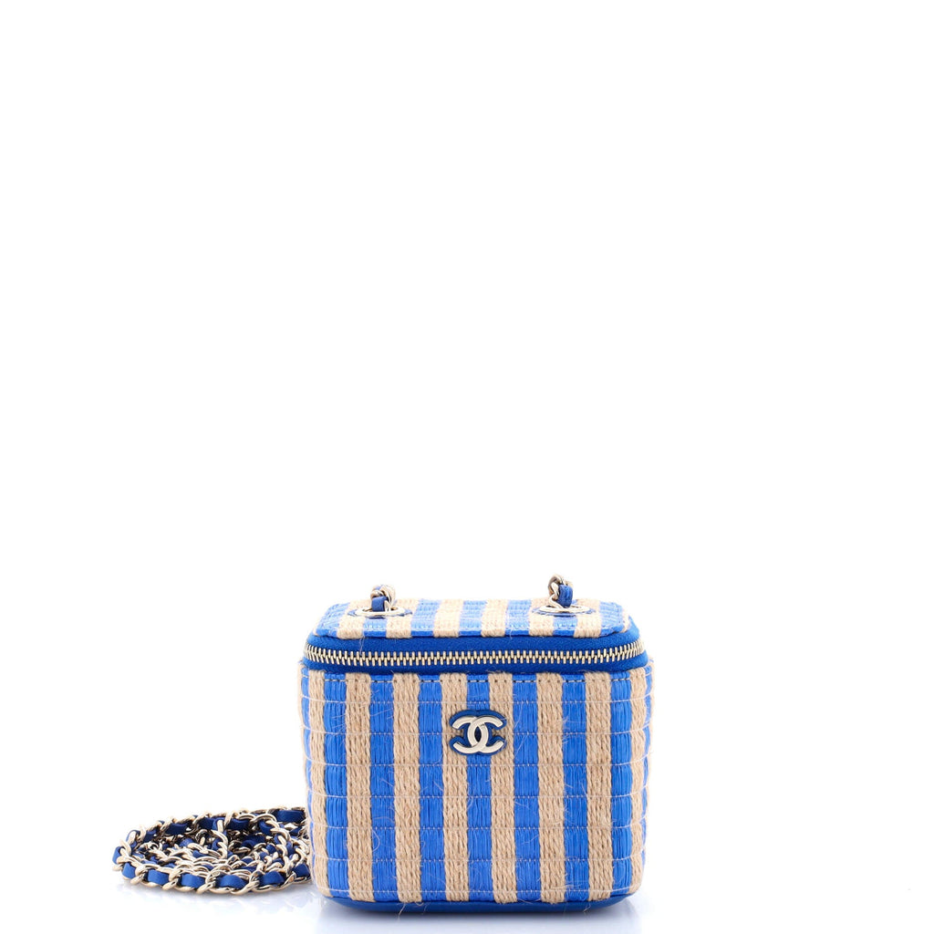 Classic Vanity Case with Chain Striped Raffia and Jute Mini