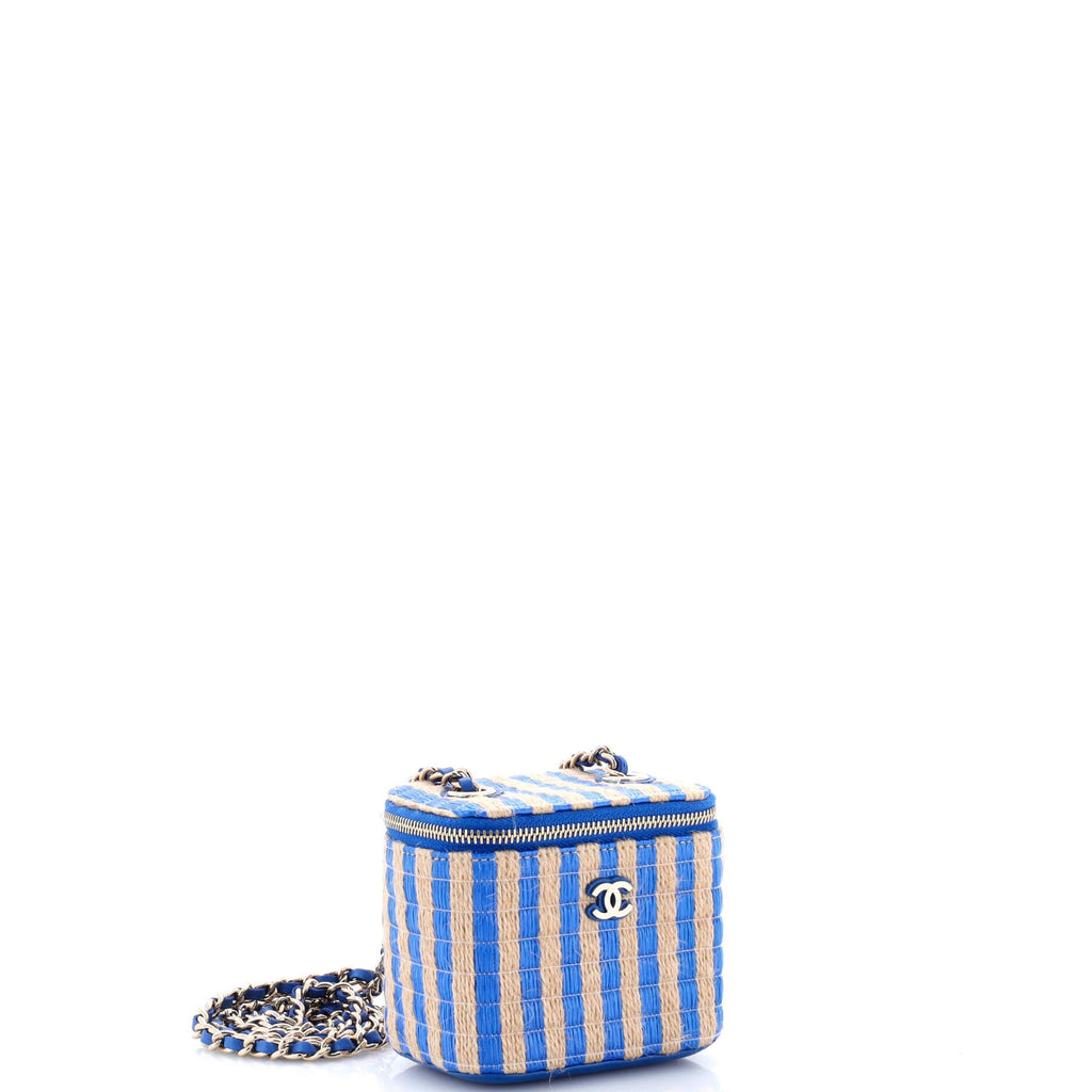 Classic Vanity Case with Chain Striped Raffia and Jute Mini