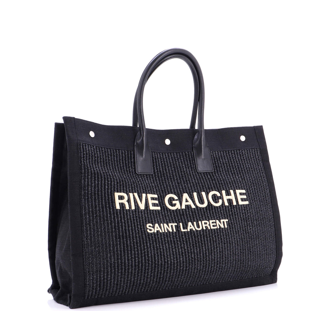 Rive Gauche Shopper Tote Raffia with Canvas Large