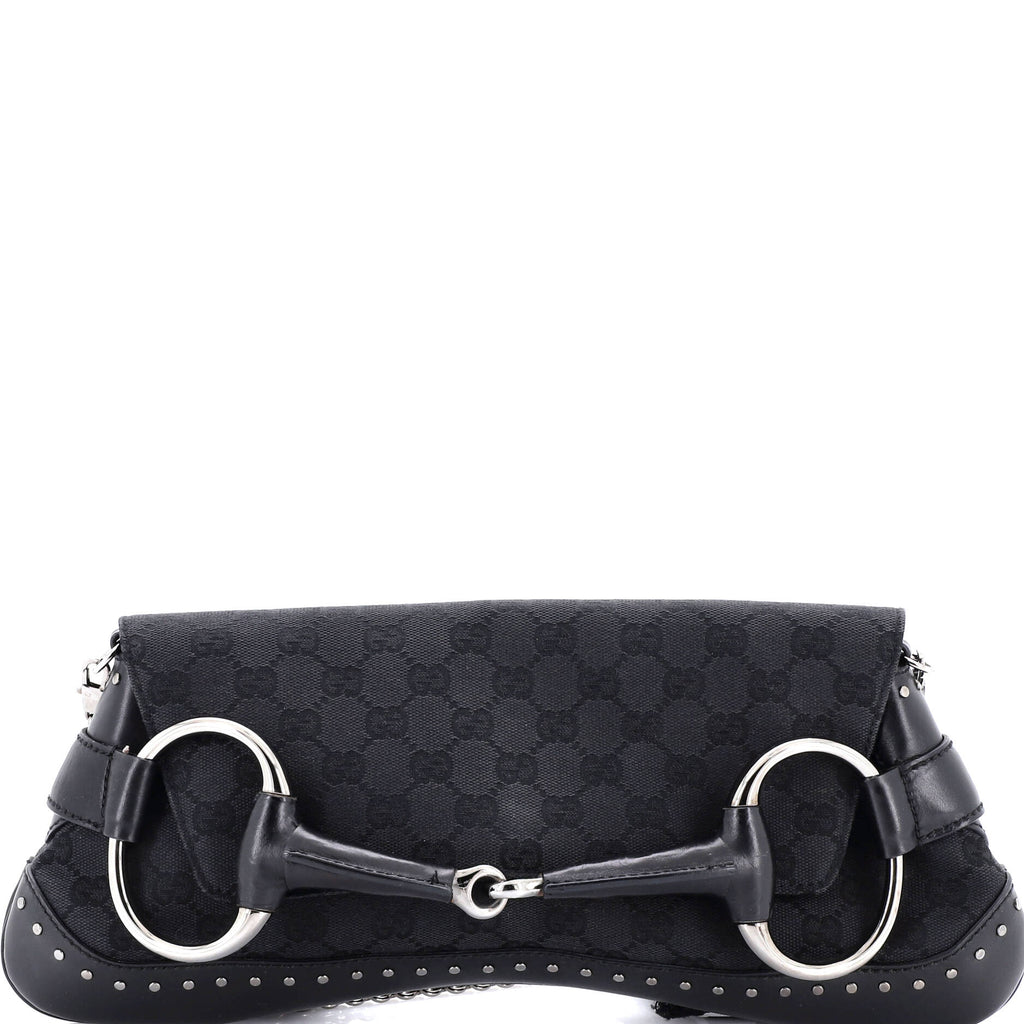 Horsebit Chain Clutch GG Canvas with Studded Leather Large