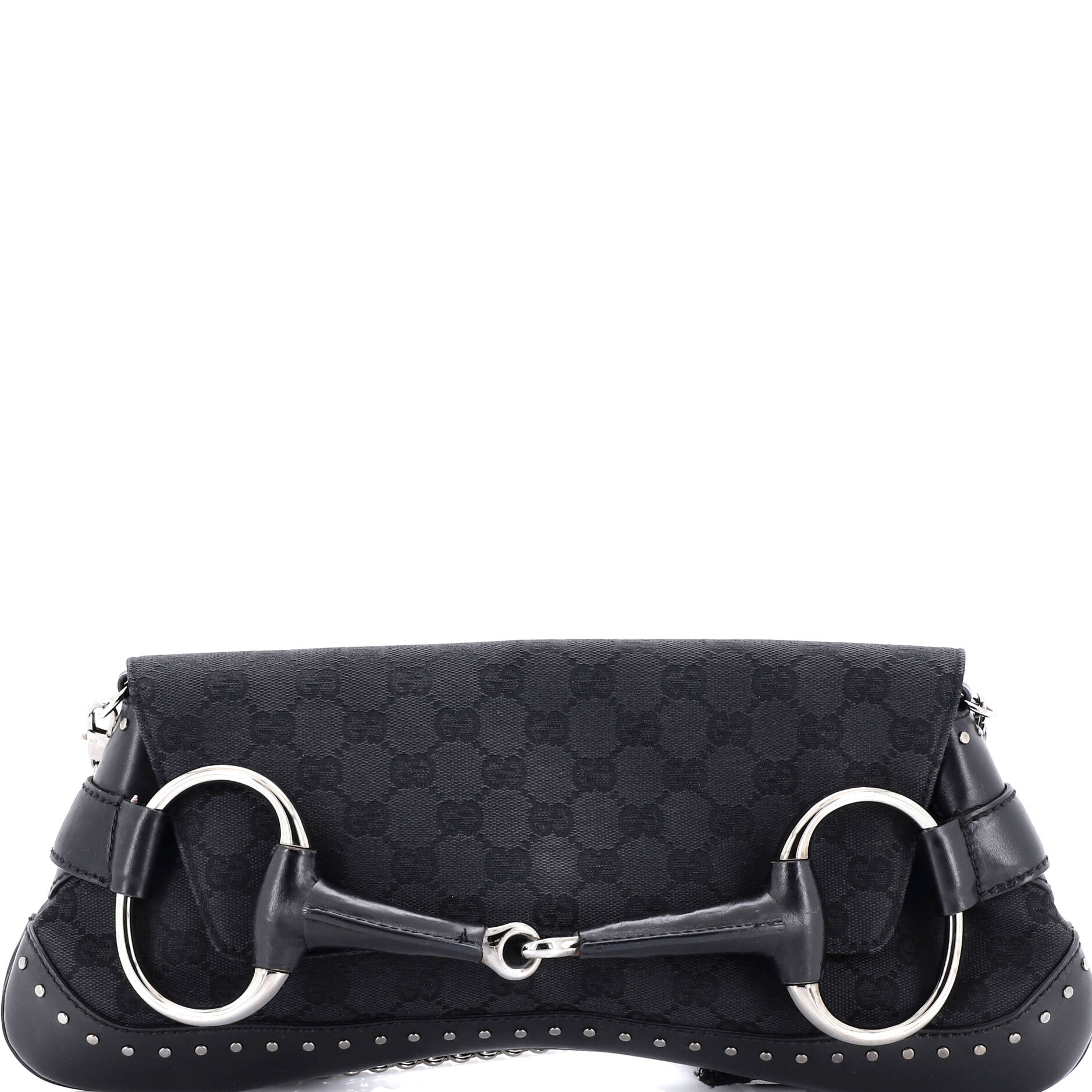 Horsebit Chain Clutch GG Canvas with Studded Leather Large