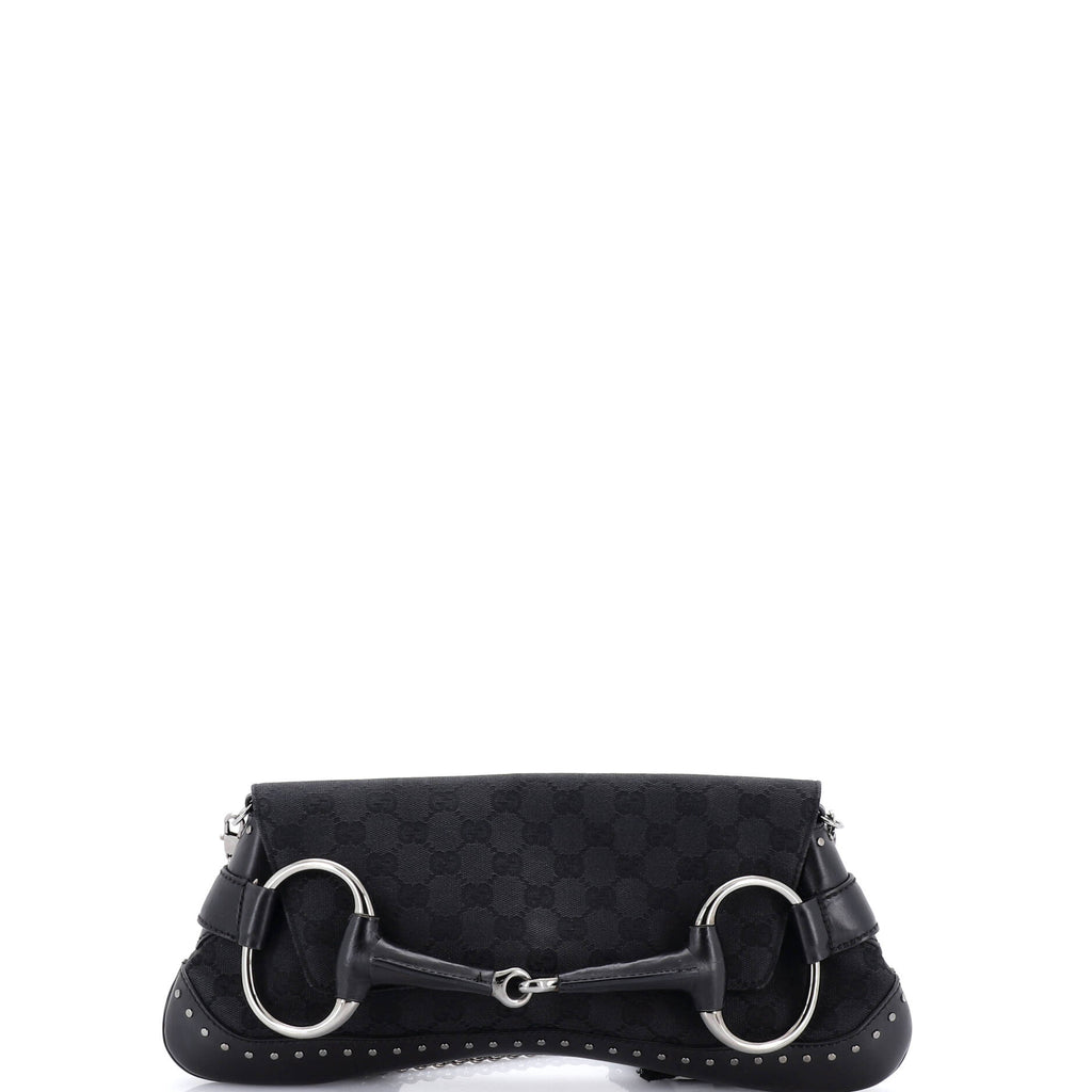 Horsebit Chain Clutch GG Canvas with Studded Leather Large
