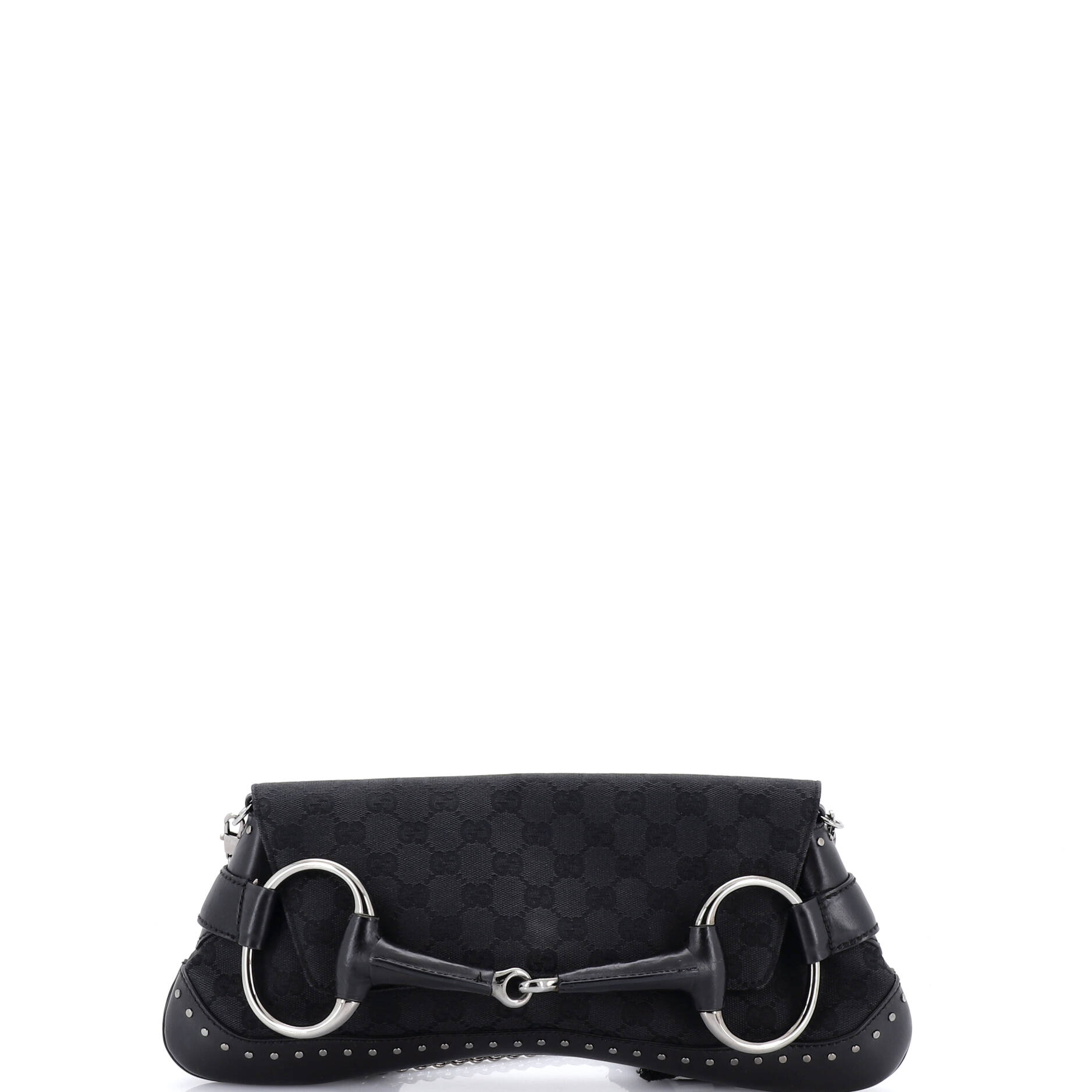Horsebit Chain Clutch GG Canvas with Studded Leather Large