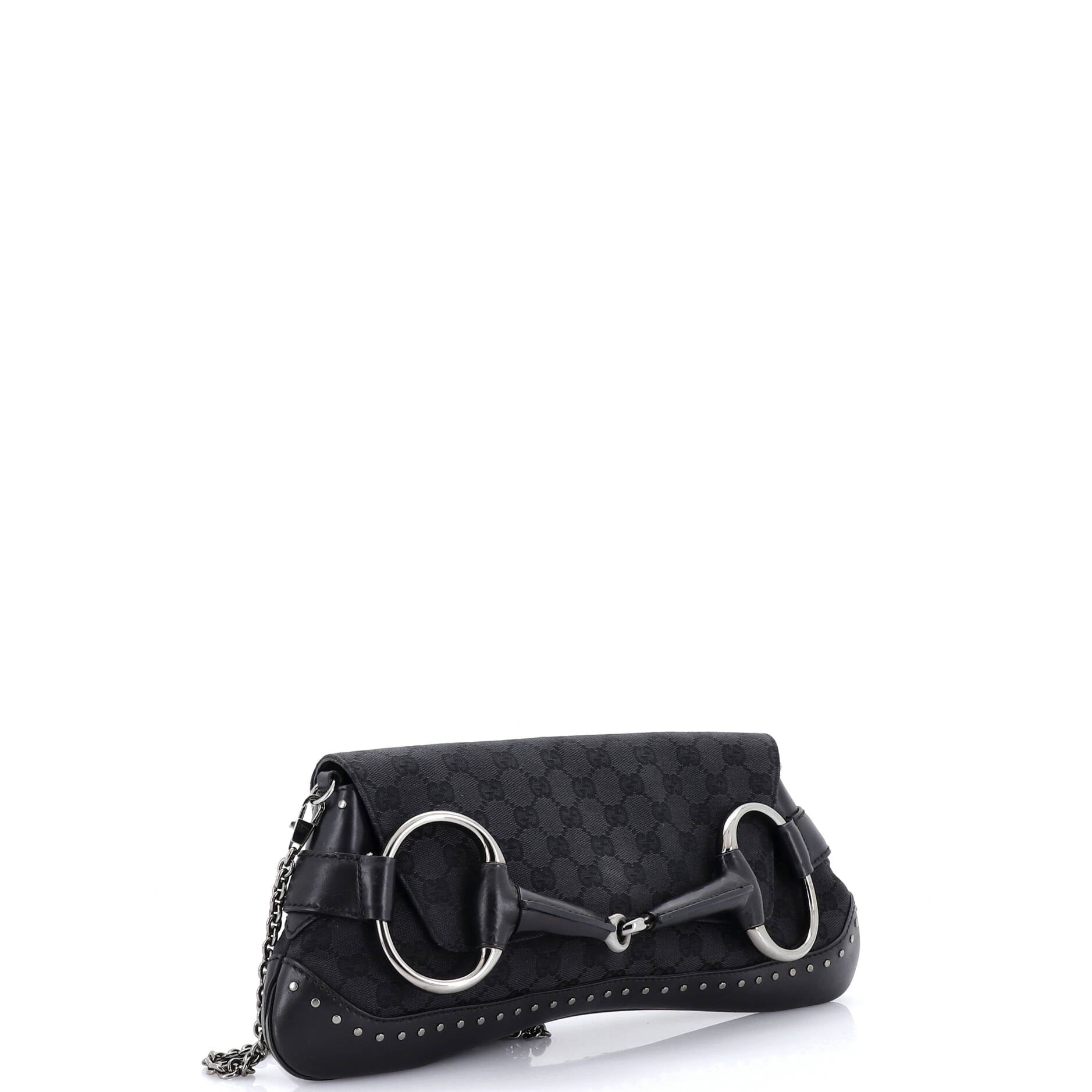 Horsebit Chain Clutch GG Canvas with Studded Leather Large