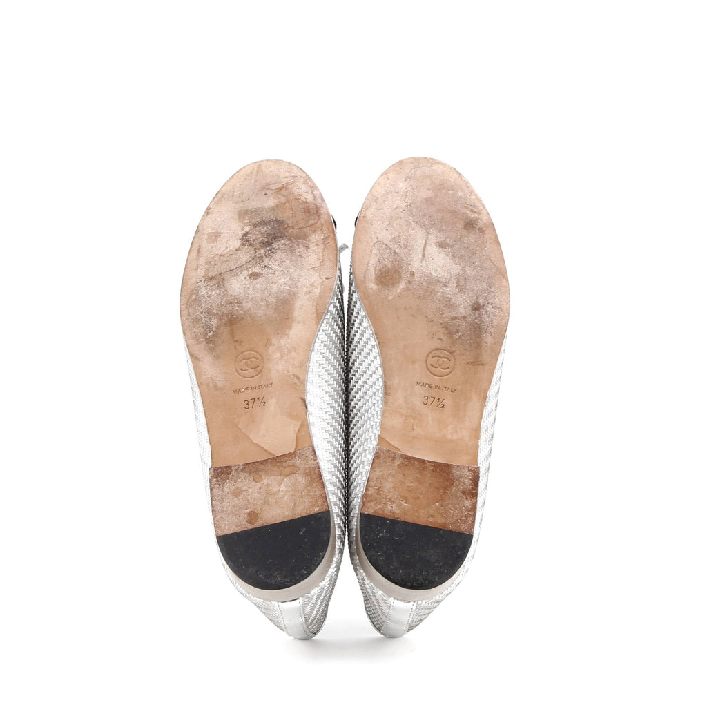 Women's CC Cap Toe Bow Ballerina Flats Woven Fabric with Grosgrain