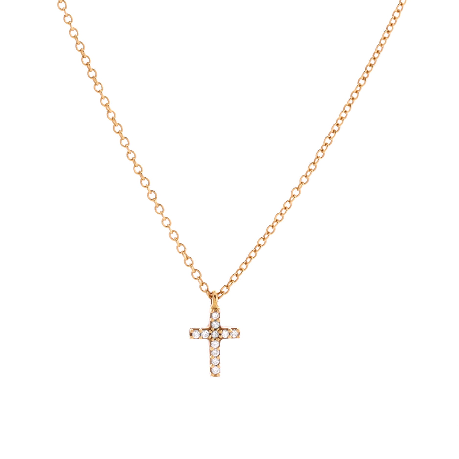 Metro Cross Pendant Necklace 18K Yellow Gold and Diamonds