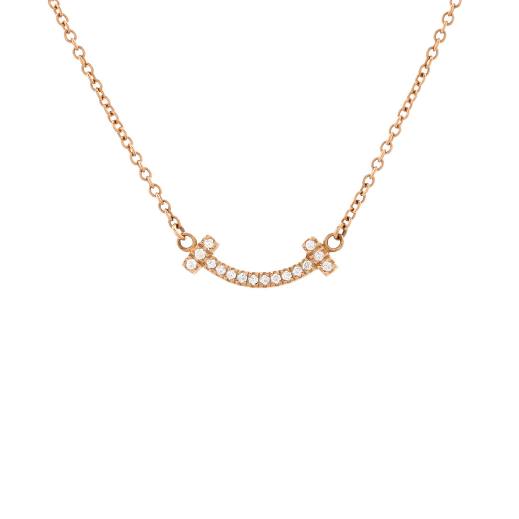 T Smile Pendant Necklace 18K Rose Gold with Diamonds Mini