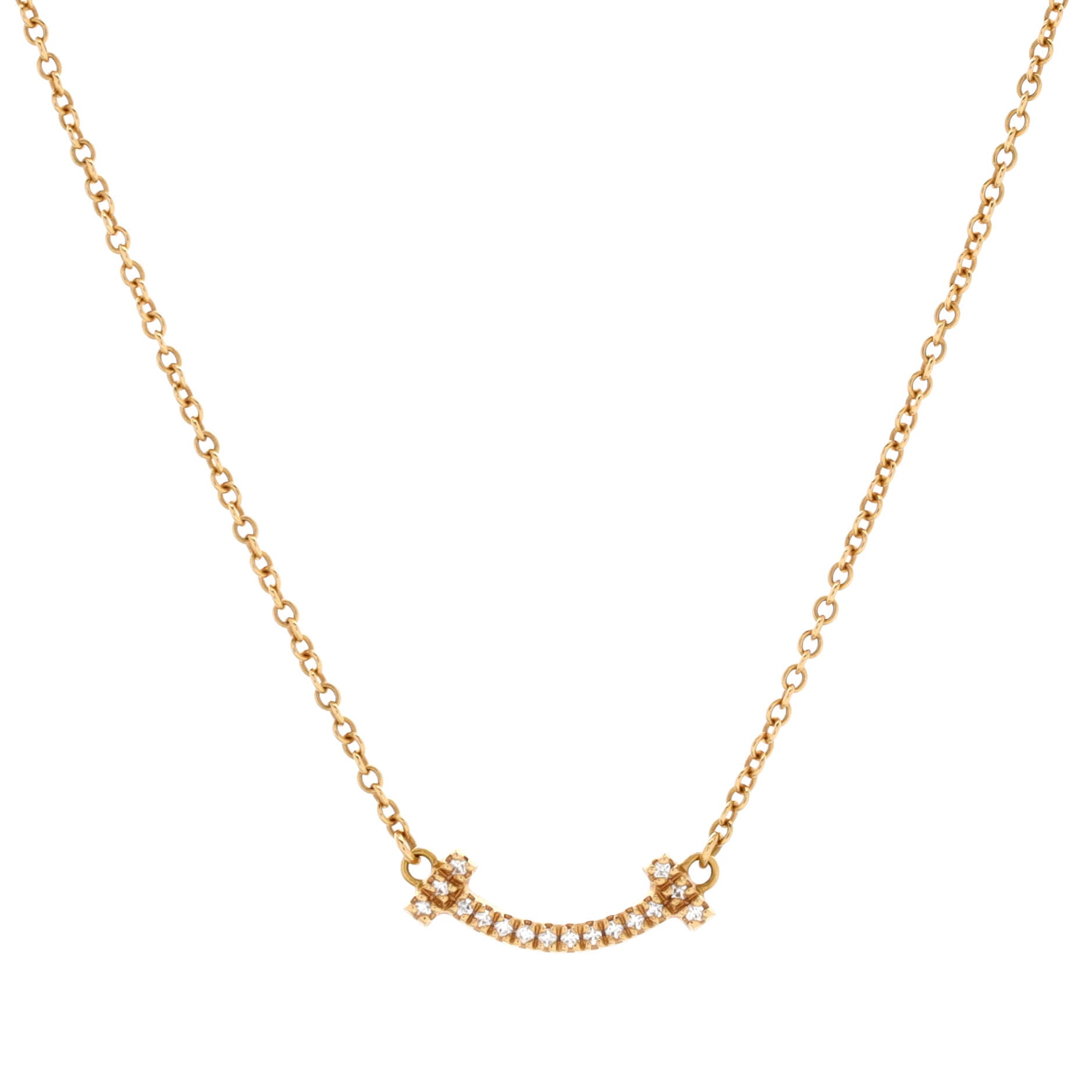 T Smile Pendant Necklace 18K Yellow Gold with Diamonds Mini