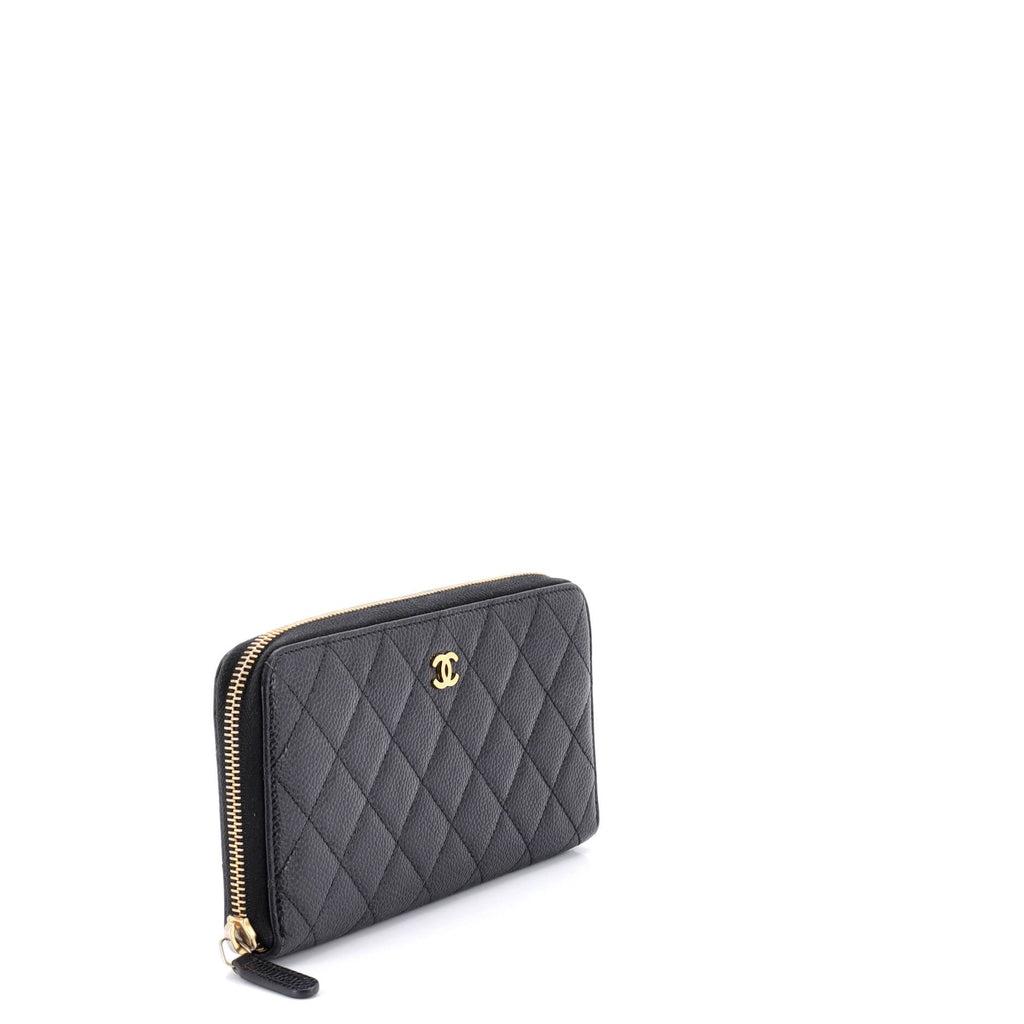 Zip Around Wallet Quilted Caviar Long