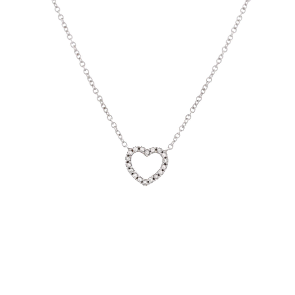 Metro Open Heart Pendant Necklace 18K White Gold and Diamonds Mini