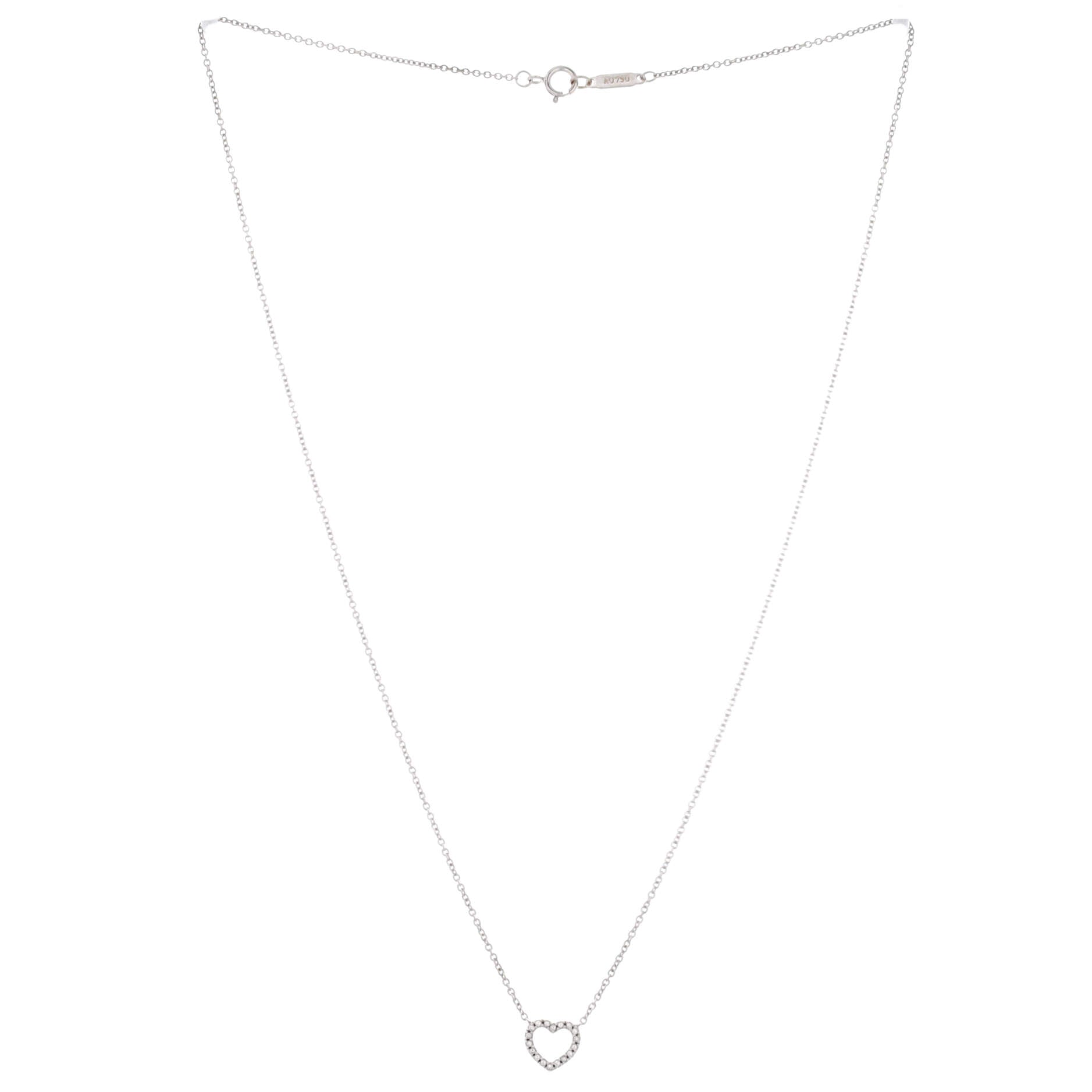 Metro Open Heart Pendant Necklace 18K White Gold and Diamonds Mini