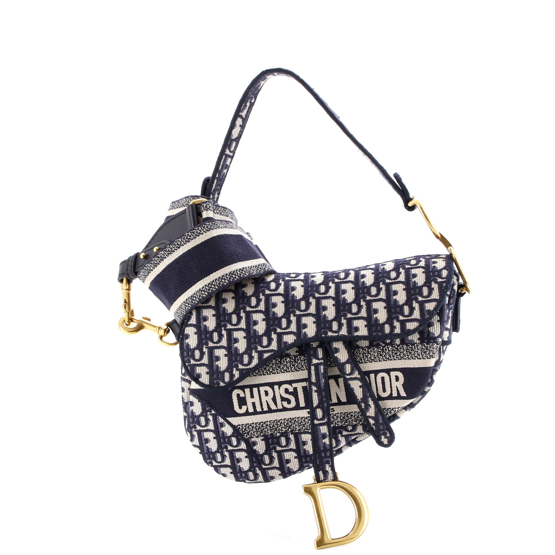 Saddle Handbag Logo Embroidered Oblique Canvas Medium