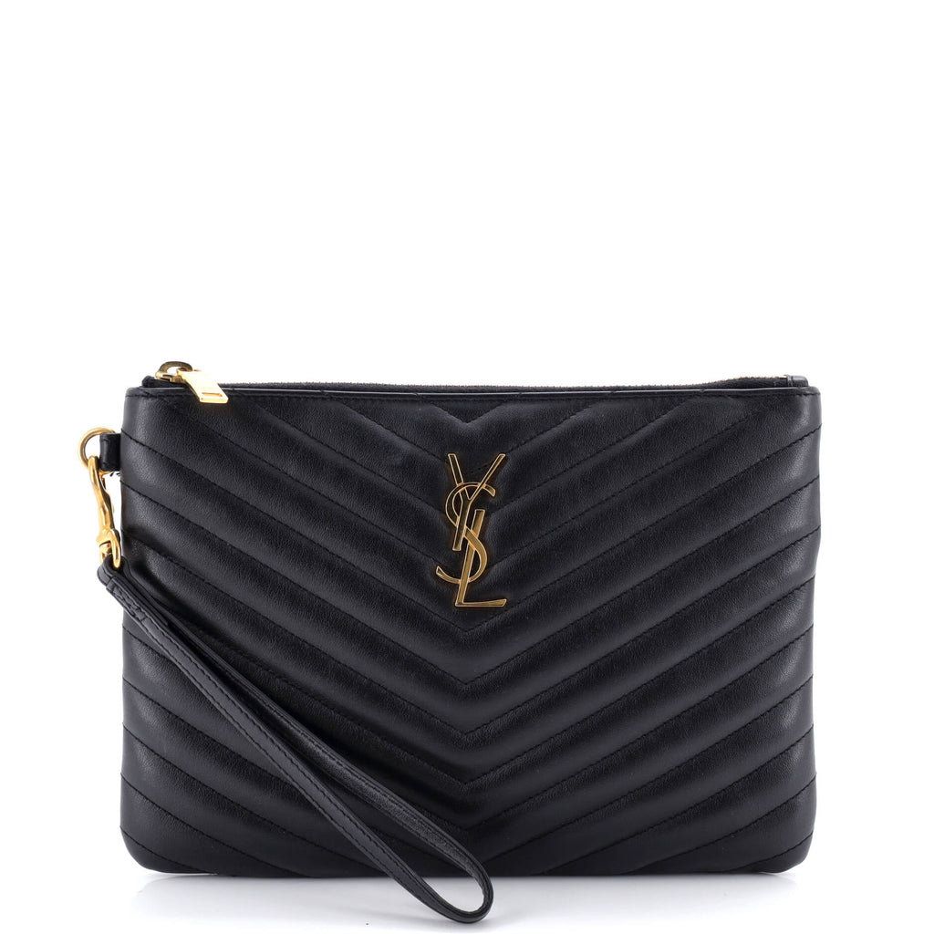Classic Monogram Wristlet Pouch Matelasse Chevron Leather Small