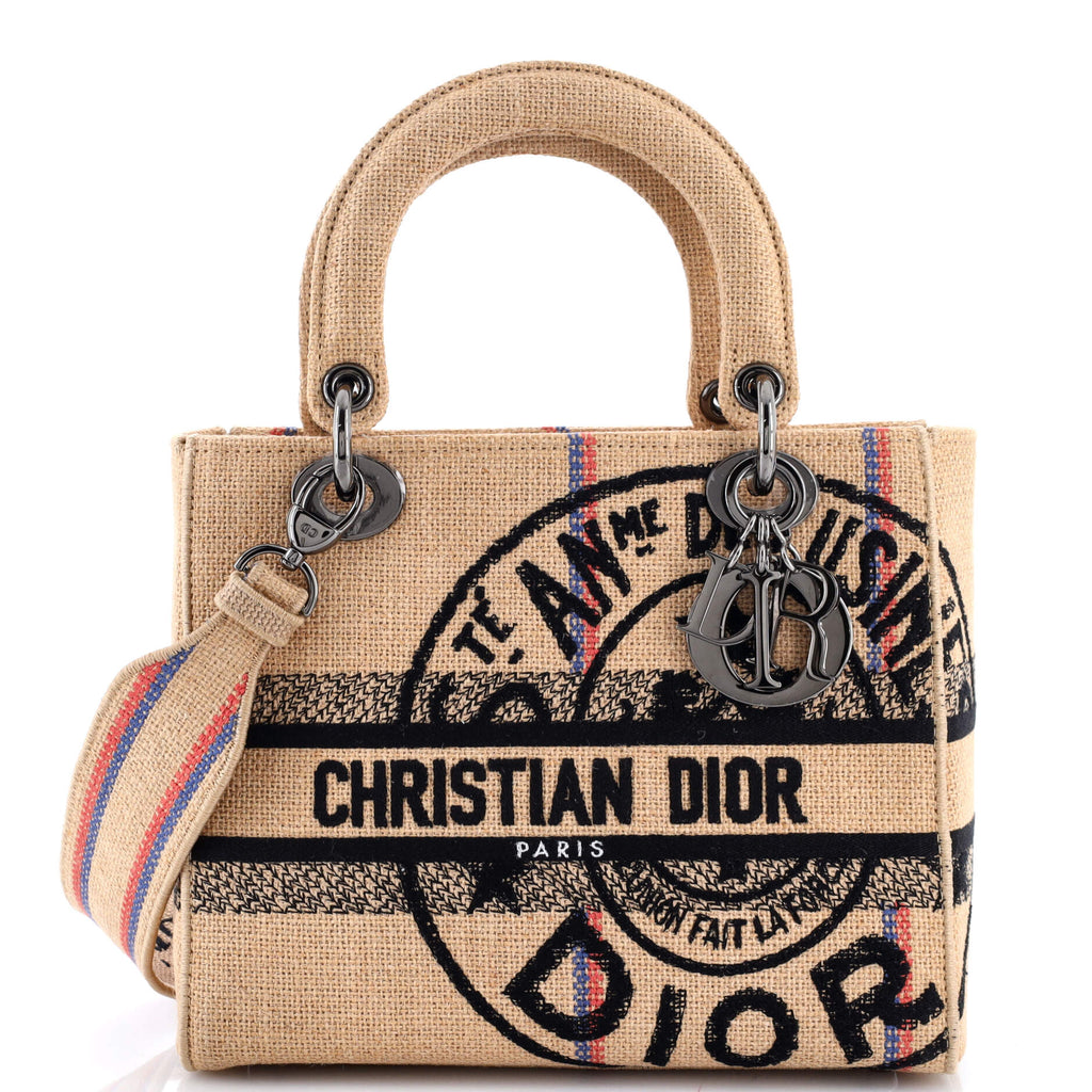 Lady D-Lite Bag Embroidered Jute Canvas Medium