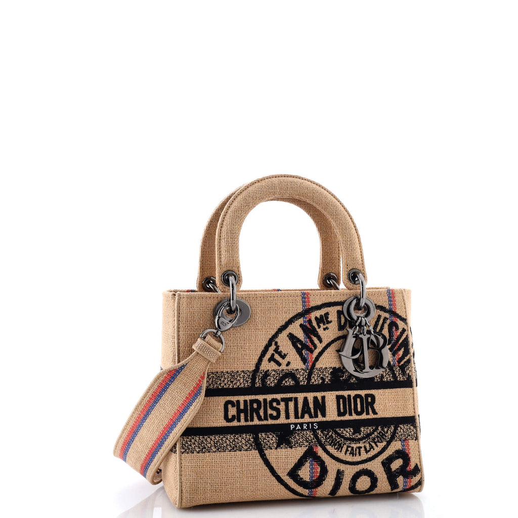 Lady D-Lite Bag Embroidered Jute Canvas Medium