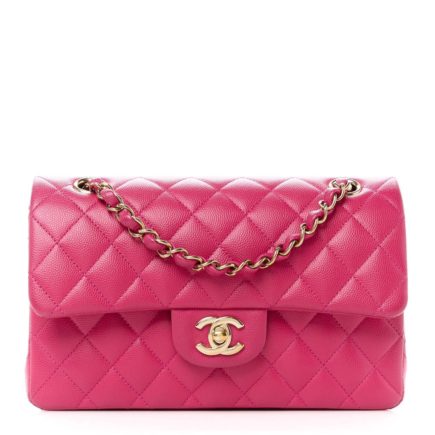 Caviar Quilted Small Double Flap Fuchsia