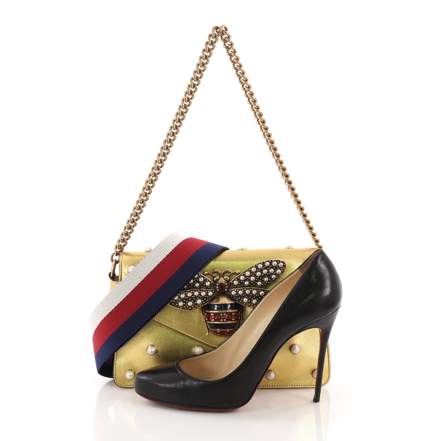 Broadway Pearly Bee Shoulder Bag Embellished Leather Mini