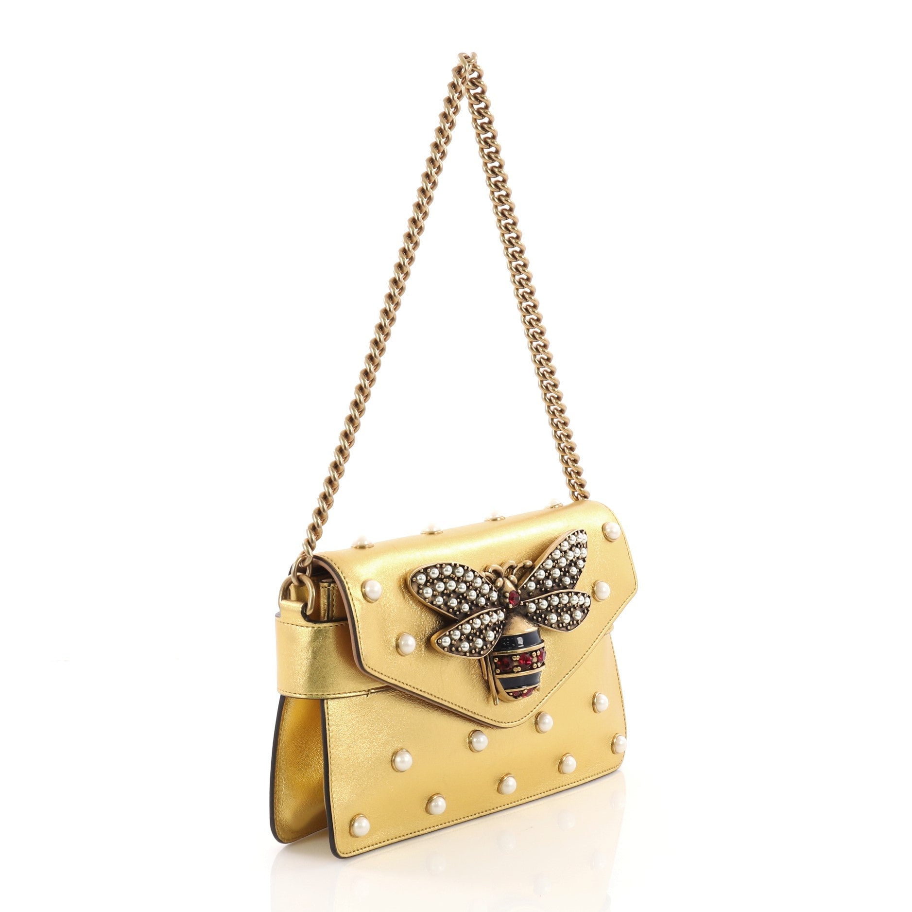 Broadway Pearly Bee Shoulder Bag Embellished Leather Mini