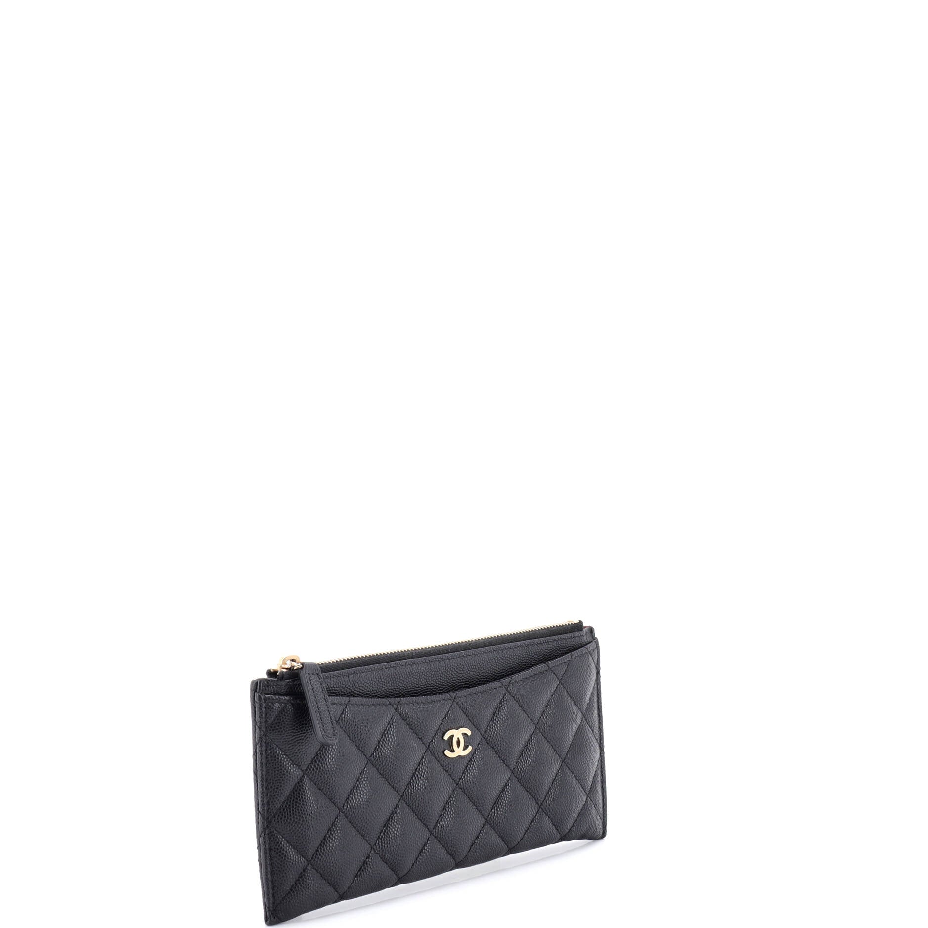 Classic Zip Pouch Quilted Caviar Long