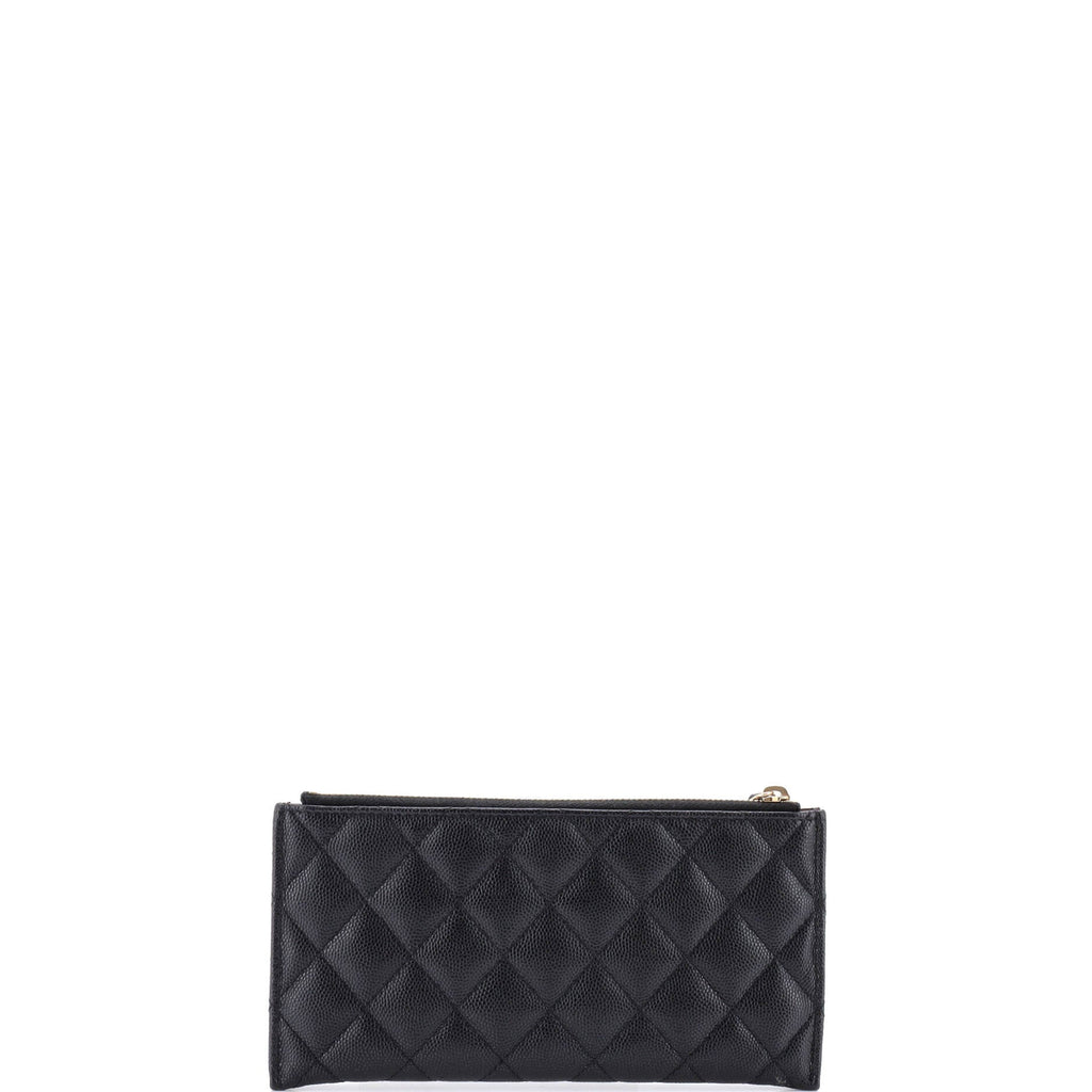 Classic Zip Pouch Quilted Caviar Long