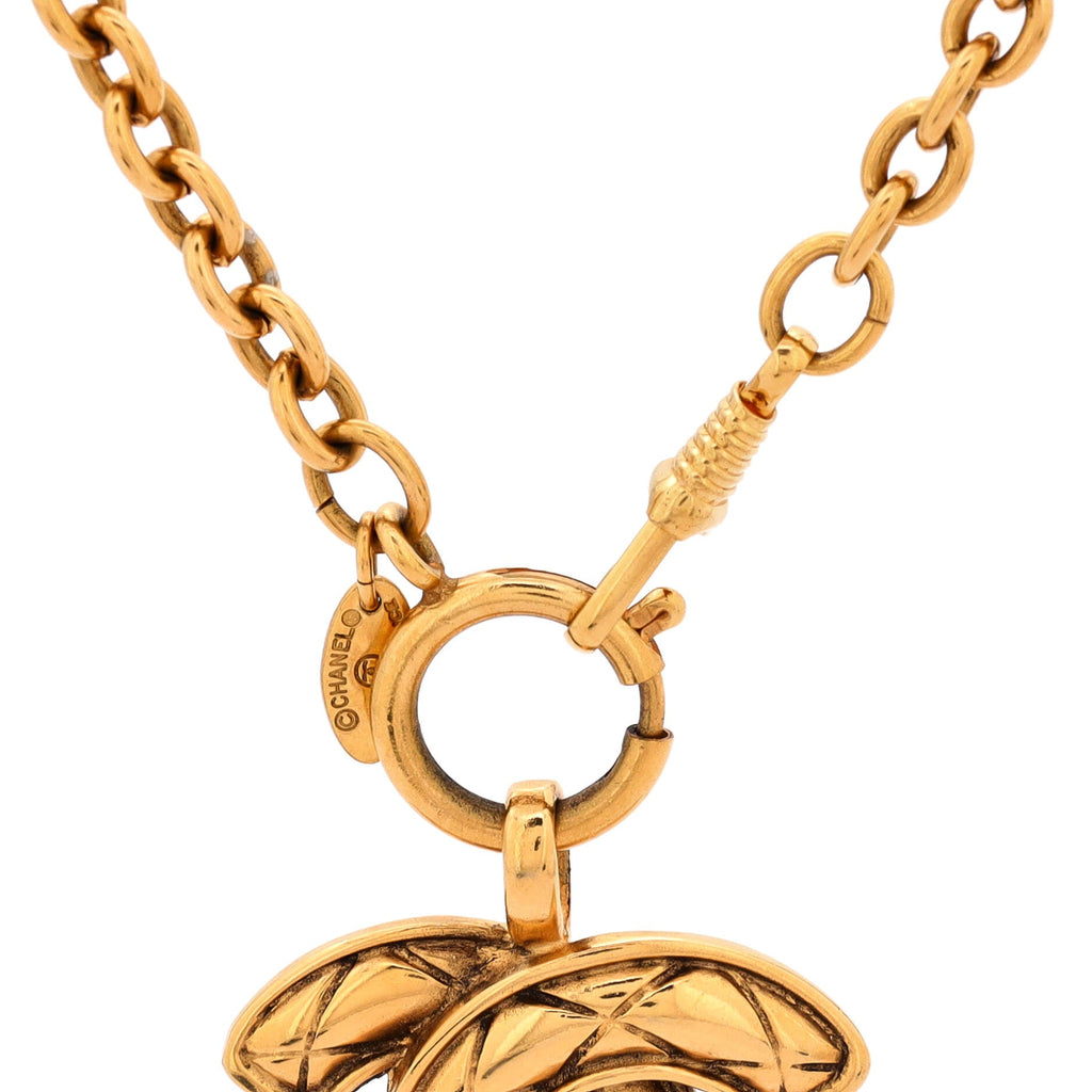 Vintage Quilted CC Pendant Necklace Metal Large