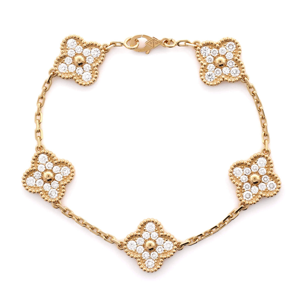 Vintage Alhambra 5 Motifs Bracelet 18K Yellow Gold and Diamonds