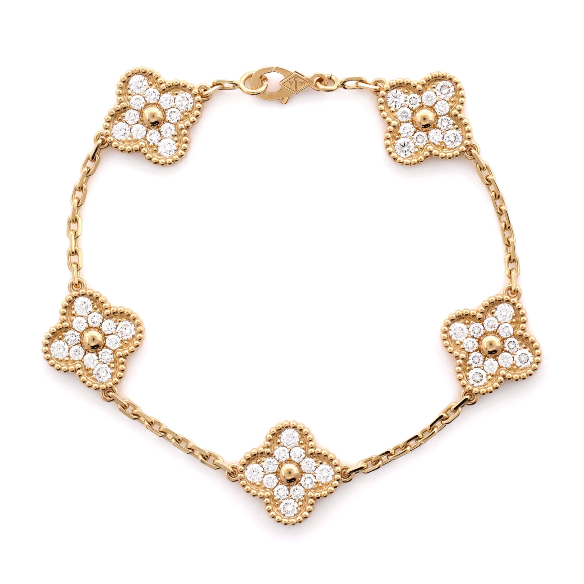 Vintage Alhambra 5 Motifs Bracelet 18K Yellow Gold and Diamonds
