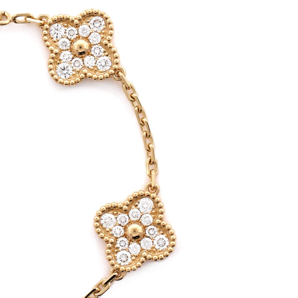 Vintage Alhambra 5 Motifs Bracelet 18K Yellow Gold and Diamonds