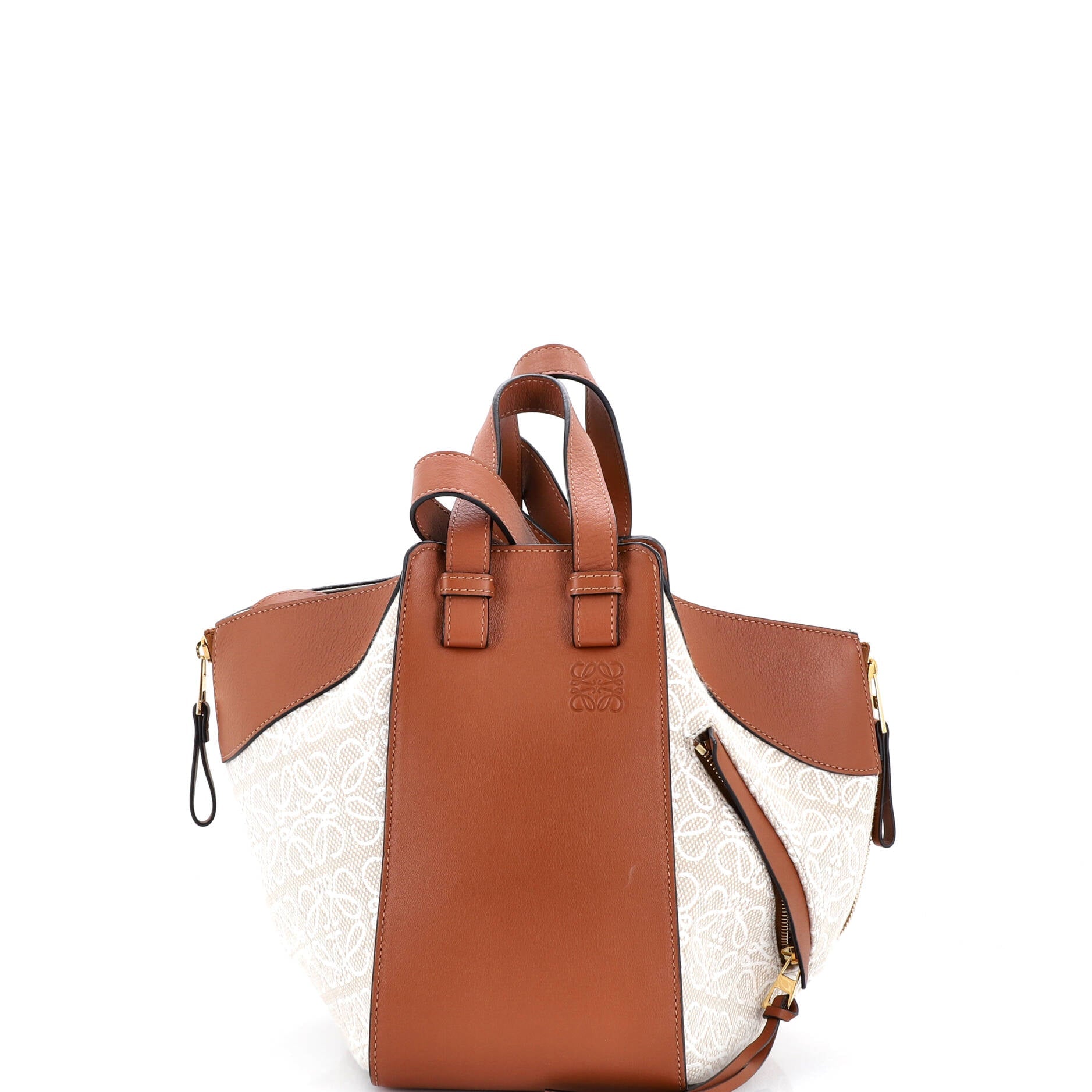 Hammock Bag Leather and Anagram Jacquard Small