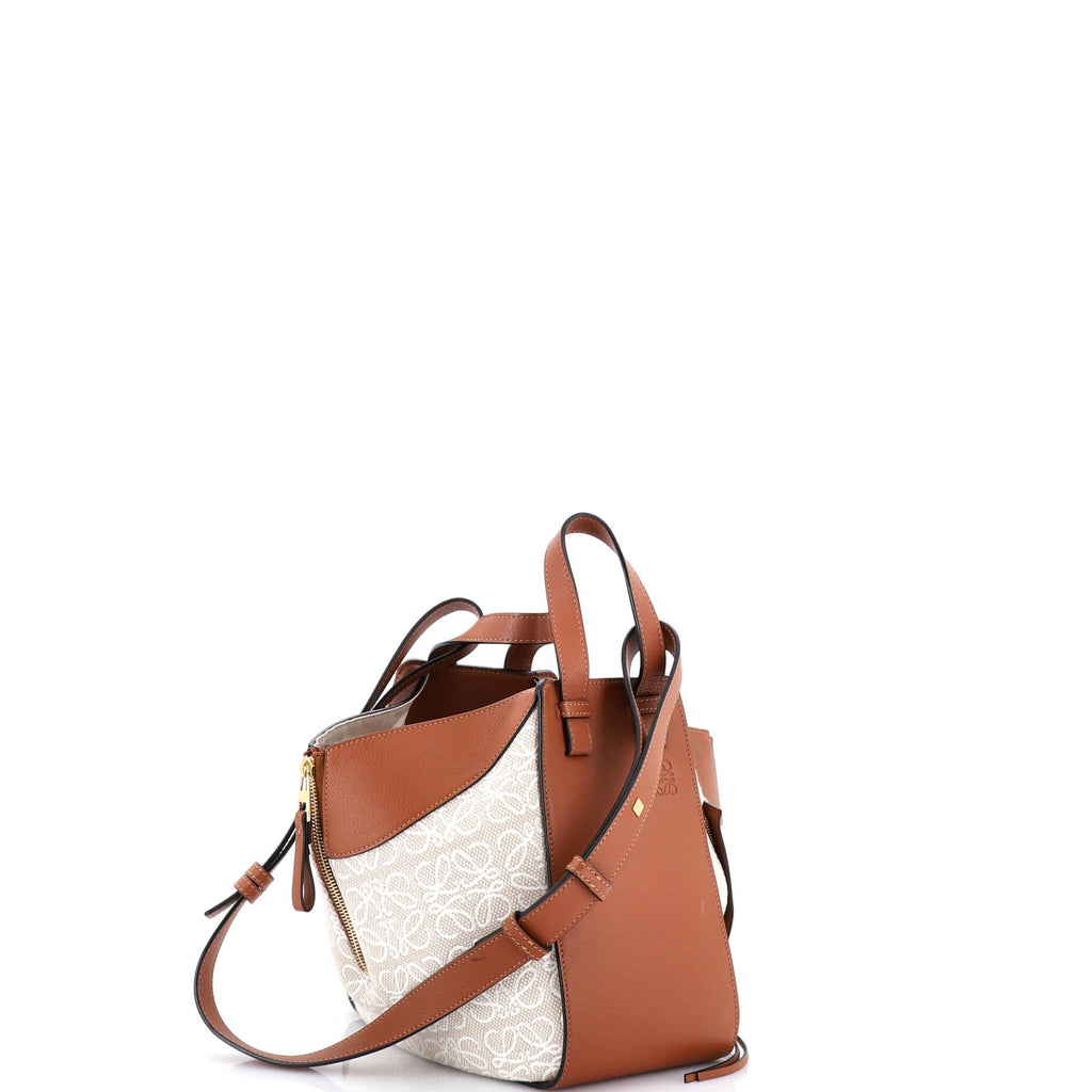 Hammock Bag Leather and Anagram Jacquard Small