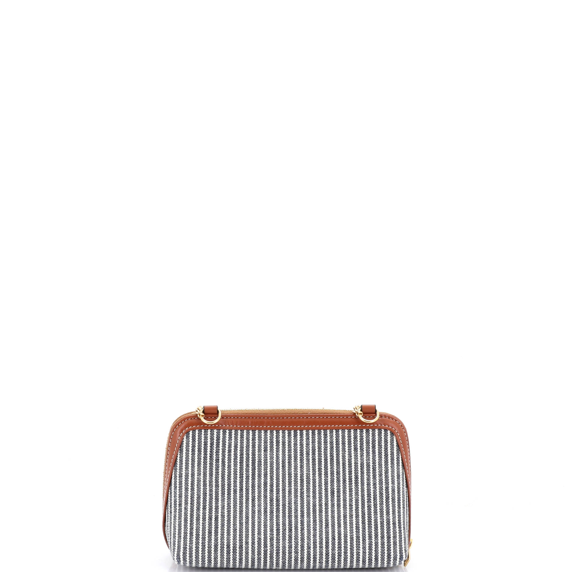 Cuir Triomphe Zip Around Chain Clutch Striped Canvas