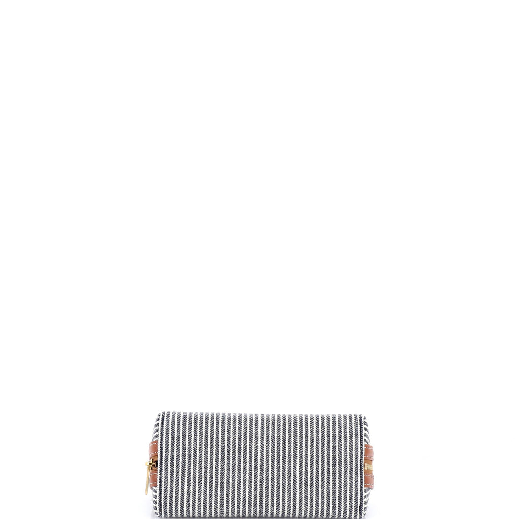 Cuir Triomphe Zip Around Chain Clutch Striped Canvas