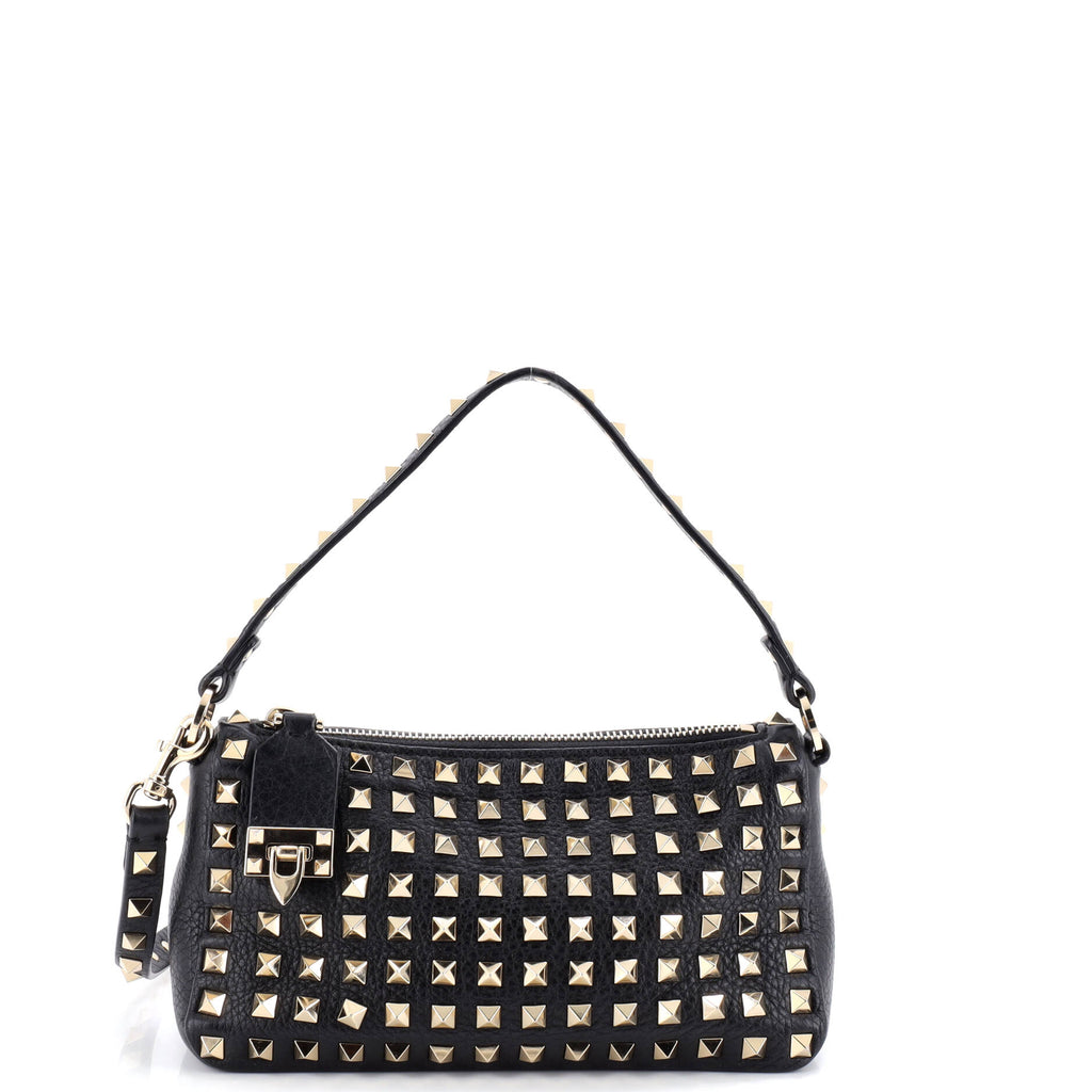 Rockstud Flip Lock Zipped Handle Crossbody Bag Grainy Leather Small