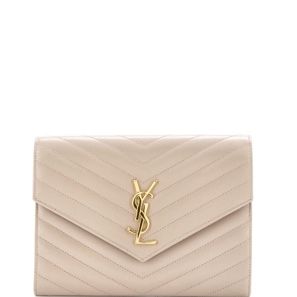Classic Monogram Envelope Wristlet Clutch Matelasse Chevron Leather