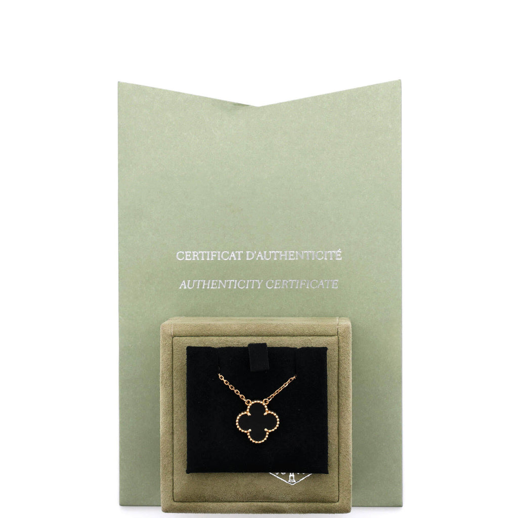 Vintage Alhambra Pendant Necklace 18K Yellow Gold and Onyx