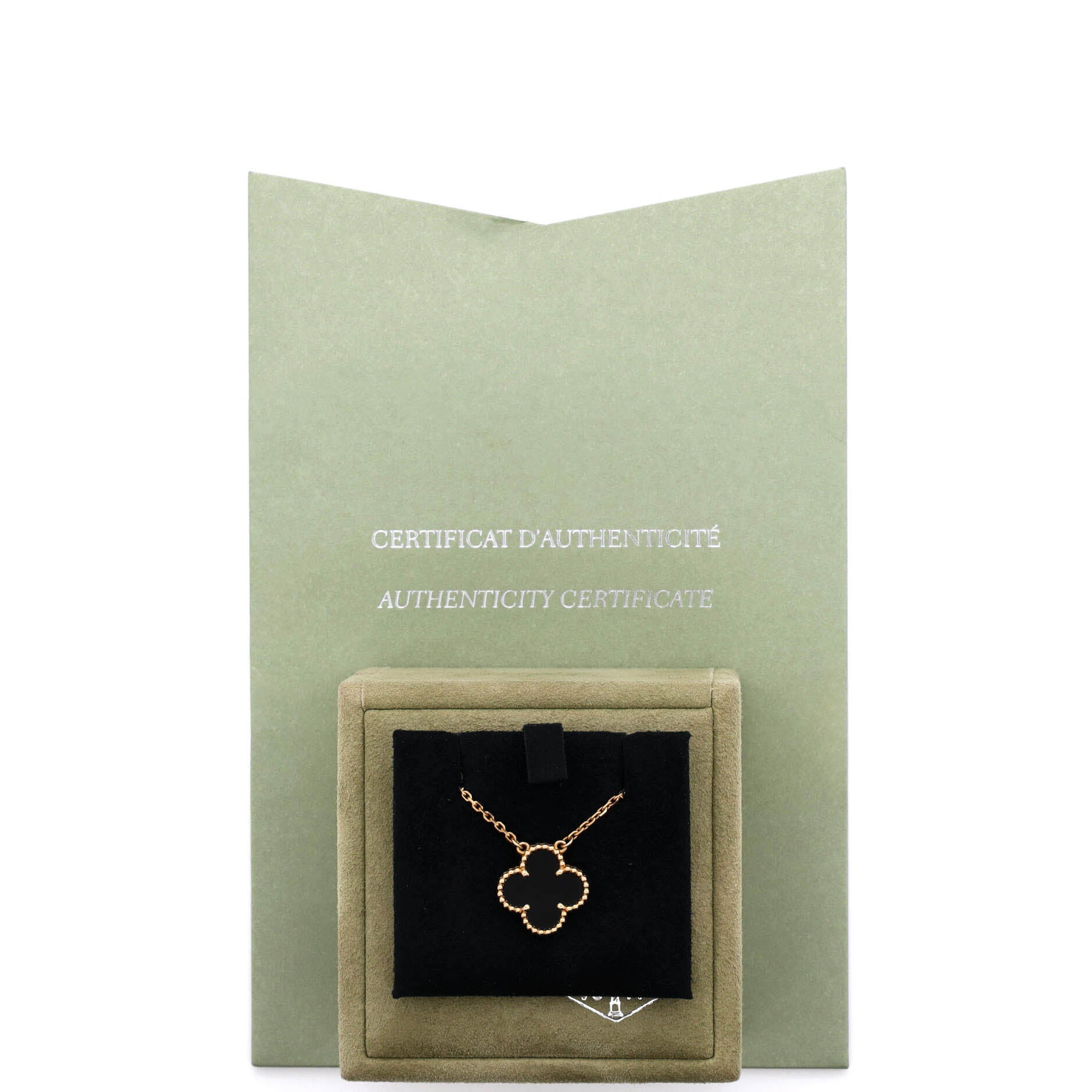 Vintage Alhambra Pendant Necklace 18K Yellow Gold and Onyx