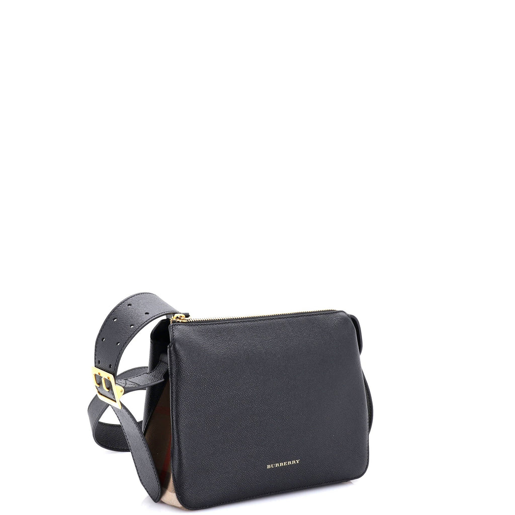 Helmsley Crossbody Bag Leather with House Check Canvas Small