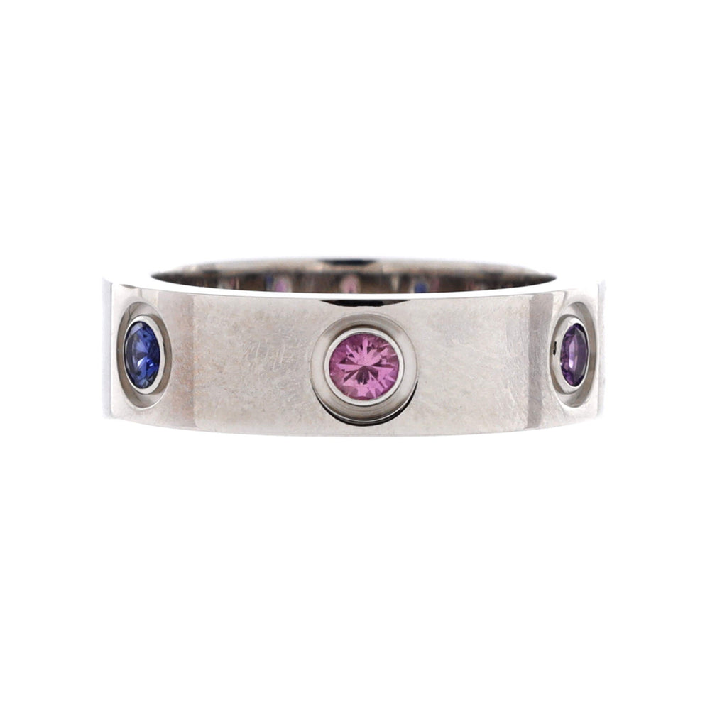 Love 6 Stone Band Ring 18K White Gold with Aquamarine, Sapphire, Spinel and Amethyst