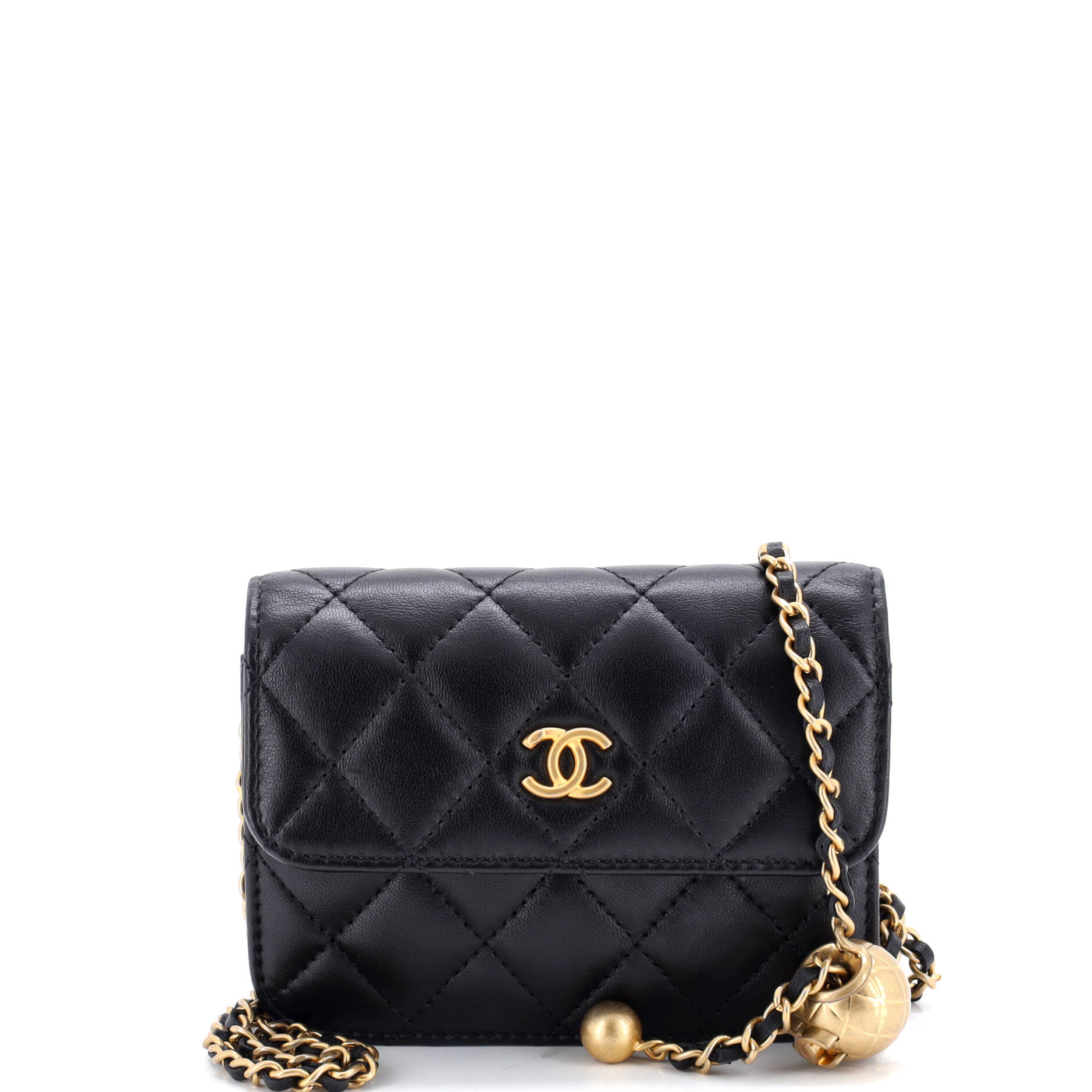 Pearl Crush Flap Clutch with Chain Quilted Lambskin Mini