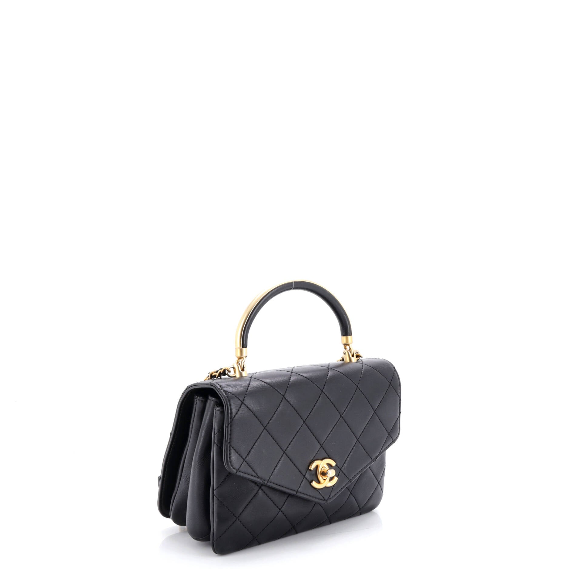 Gold Top Handle Bag Quilted Lambskin Small