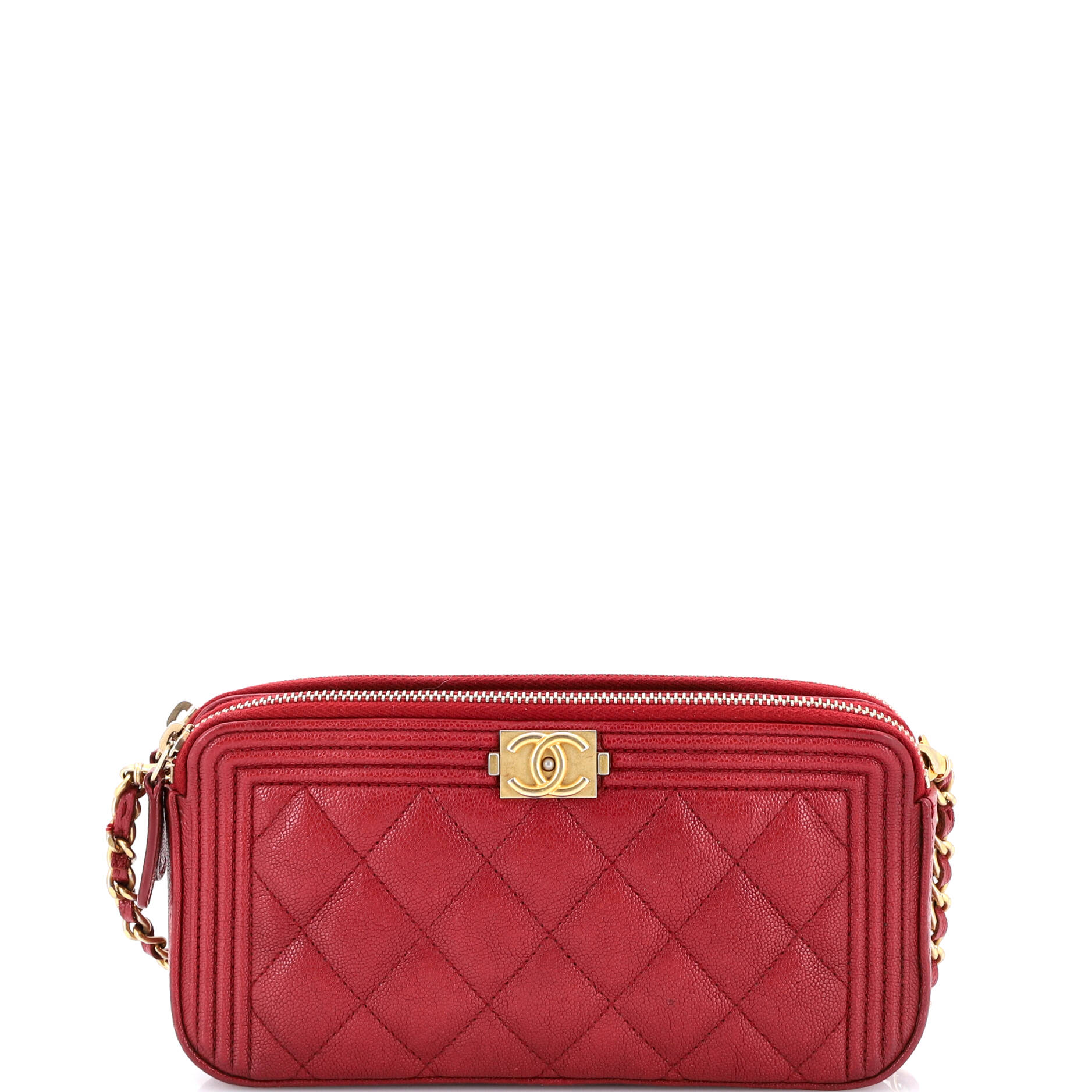 Boy Double Zip Clutch with Chain Quilted Caviar