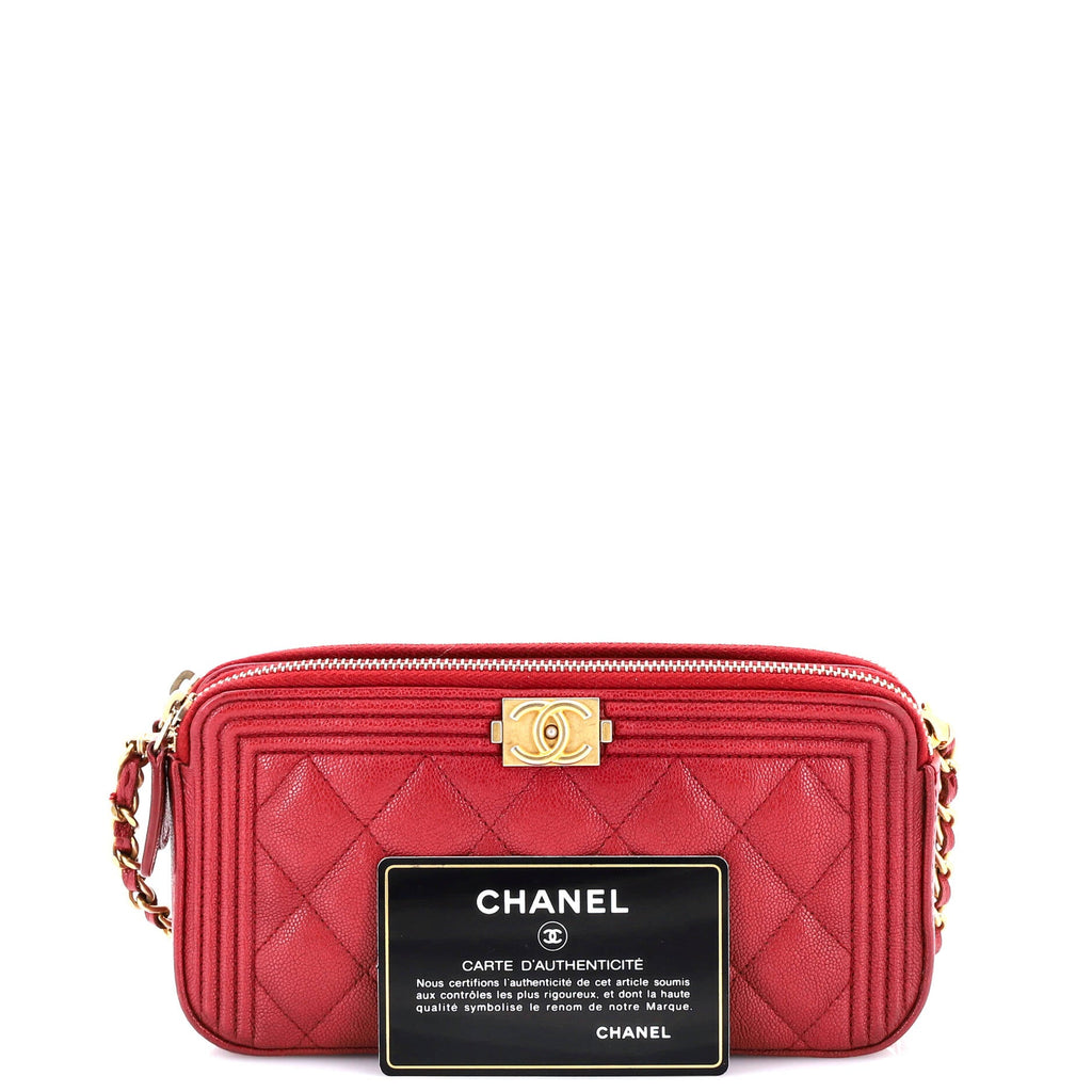 Boy Double Zip Clutch with Chain Quilted Caviar