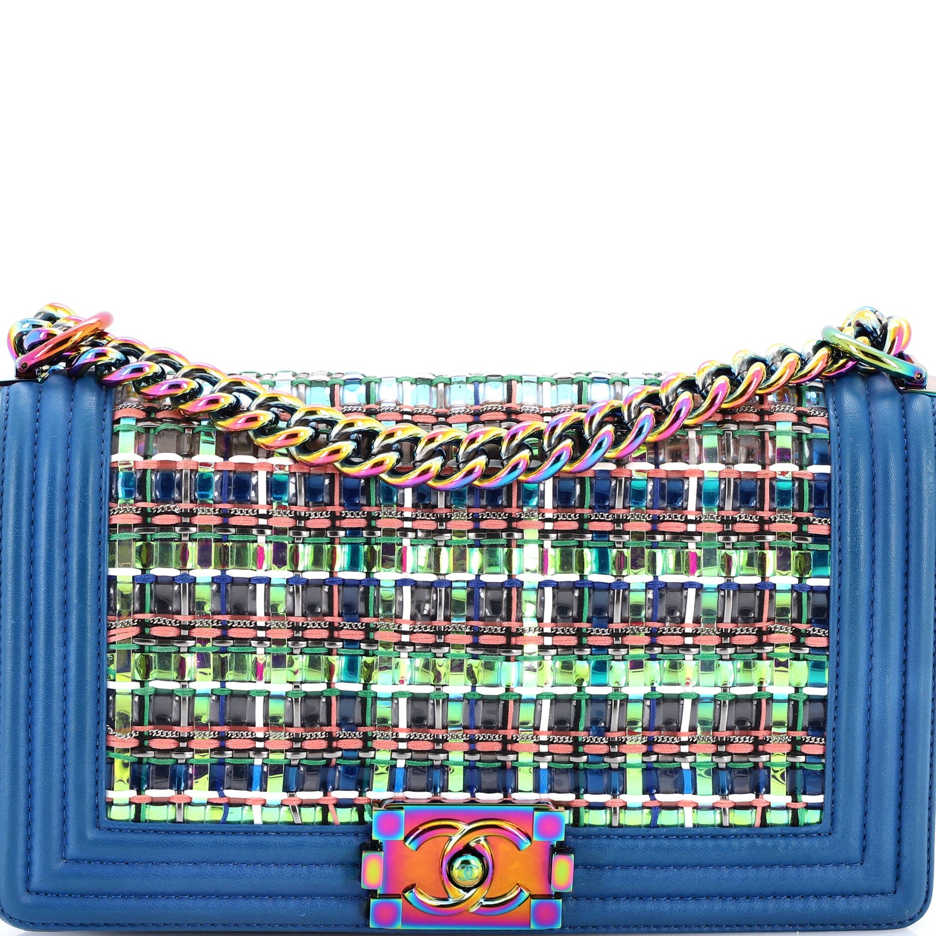 Boy Flap Bag Woven PVC with Lambskin Old Medium