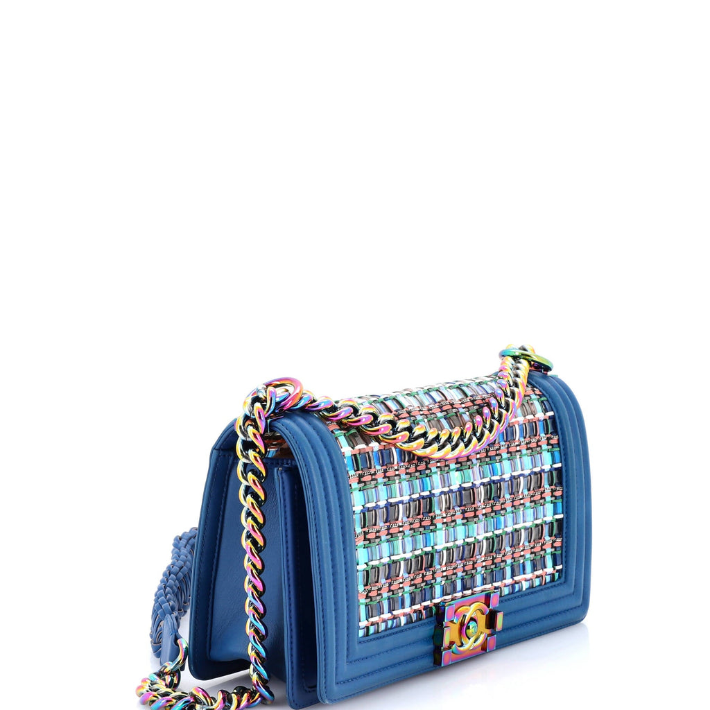 Boy Flap Bag Woven PVC with Lambskin Old Medium