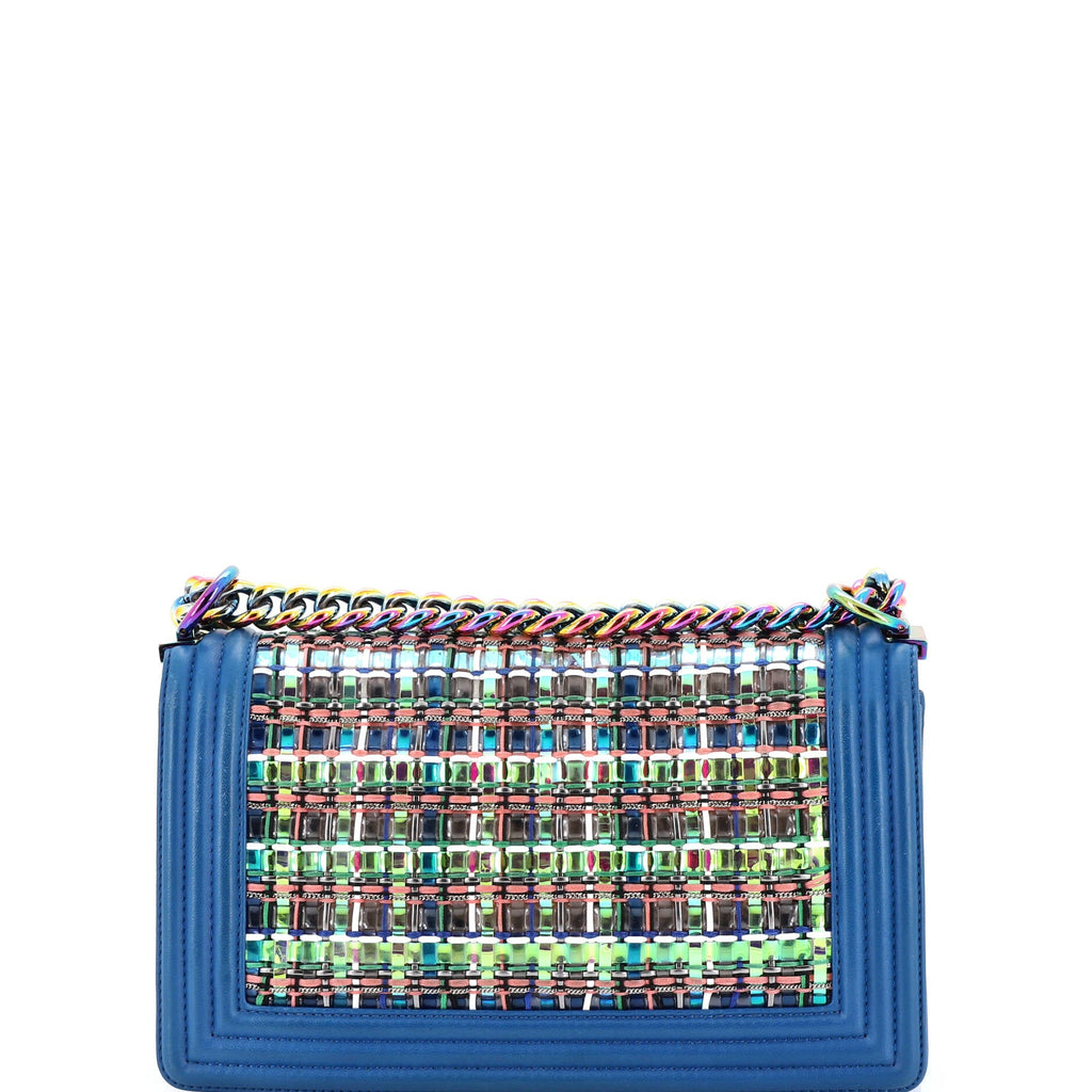 Boy Flap Bag Woven PVC with Lambskin Old Medium