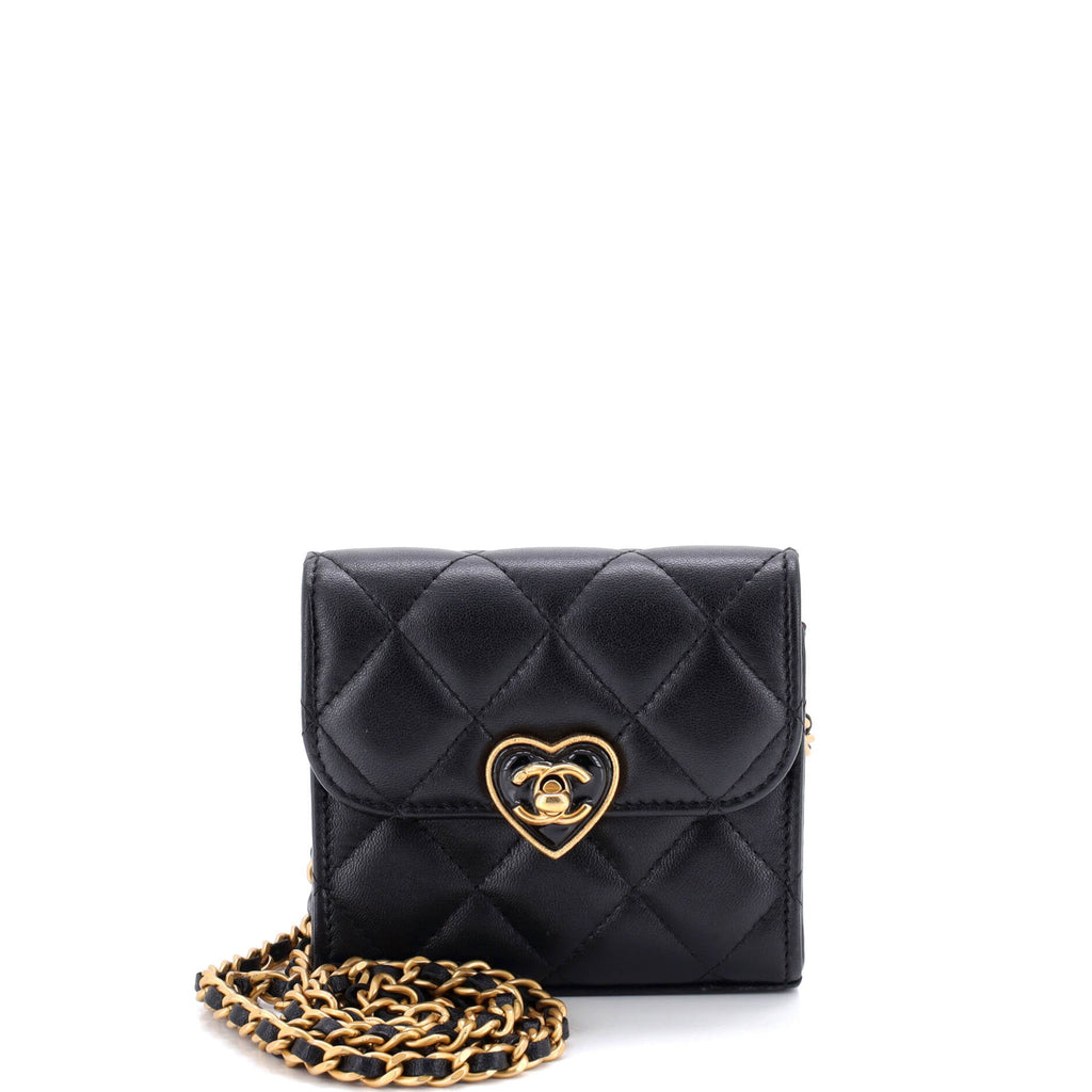 Coco Love CC Heart Clutch with Chain Quilted Lambskin Mini